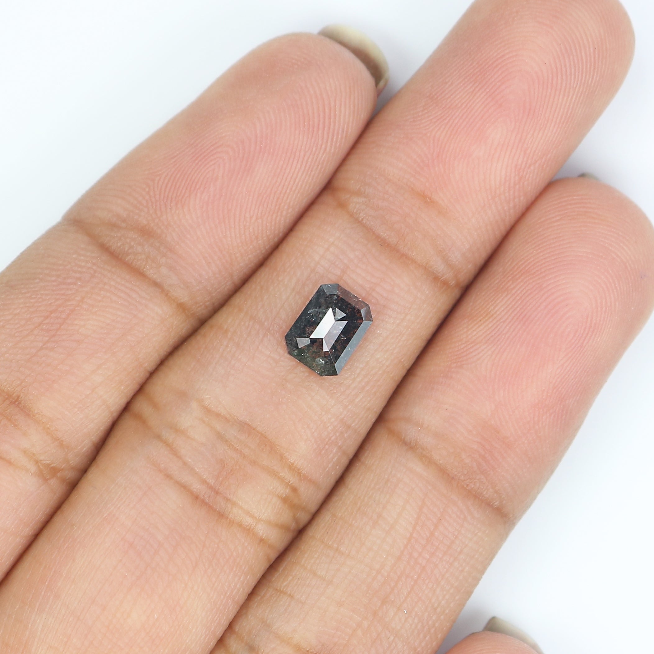 0.78 CT Natural Loose Emerald Shape Diamond Salt And Pepper Emerald Shape Diamond 6.05 MM Black Grey Color Emerald Rose Cut Diamond KQ2703