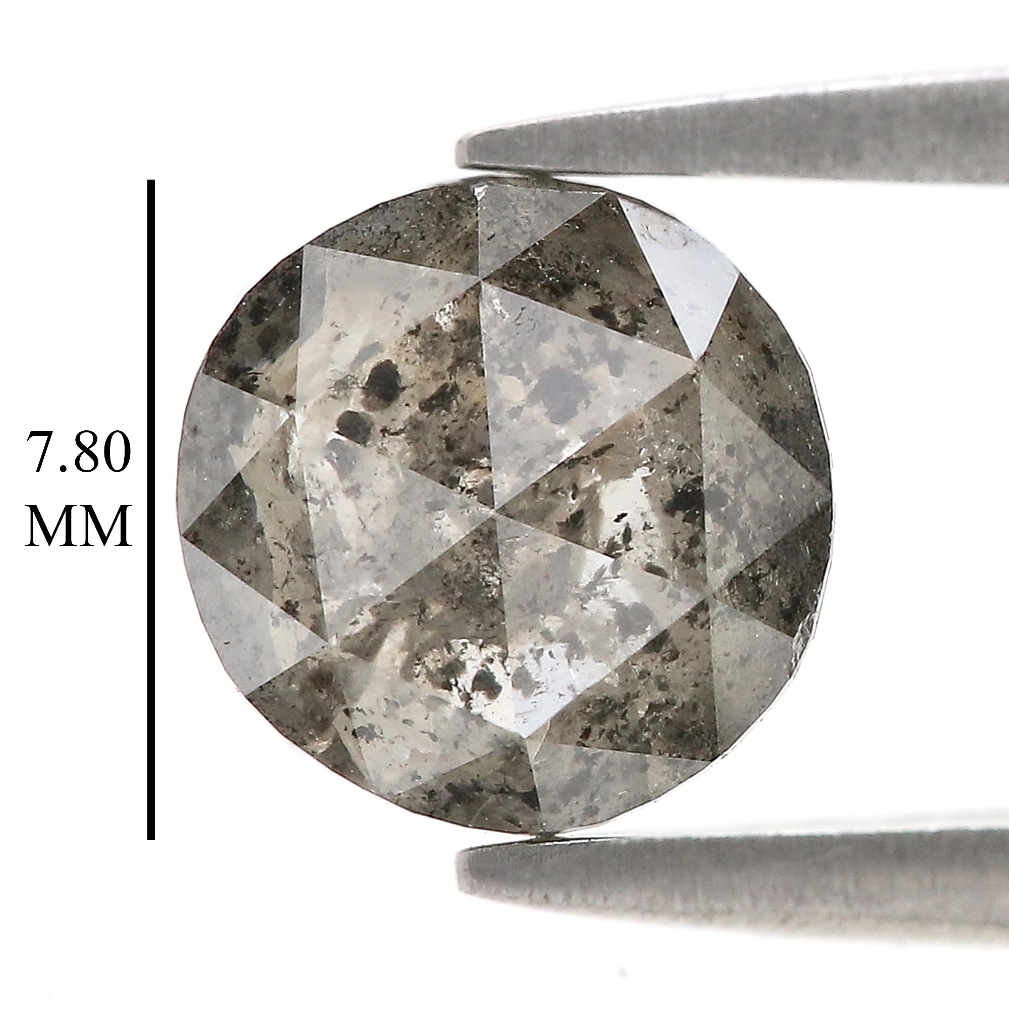 Natural Round Salt and Pepper Diamond 1.83 CT Loose Round Rose Cut Black Grey Stone 7.80 MM Rustic Diamond For Custom Engagement Ring L3682