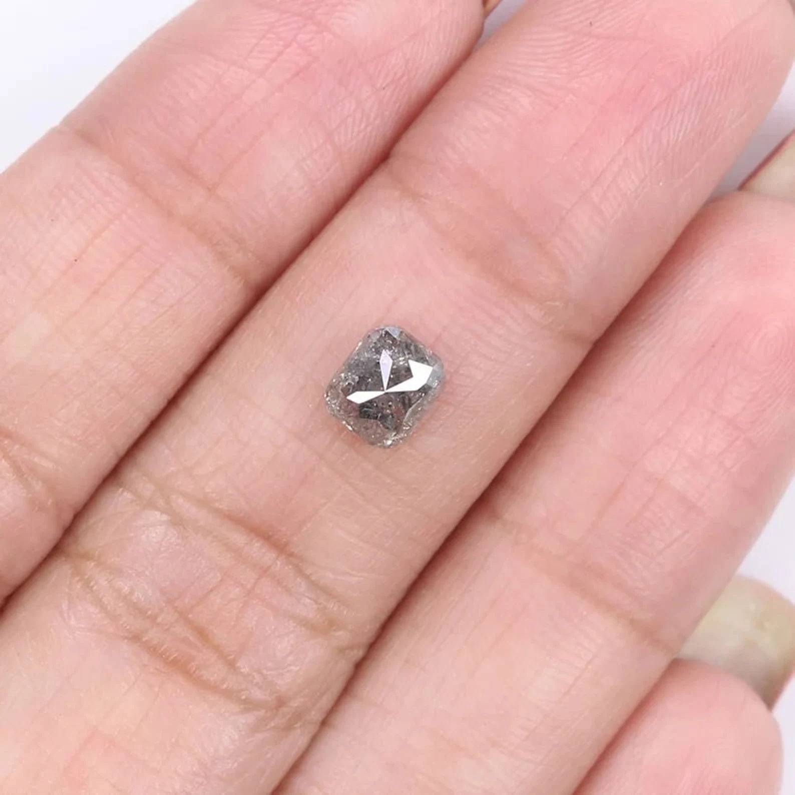 0.95 CT Natural Loose Cushion Shape Diamond Salt And Pepper Cushion Diamond 5.60 MM Black Grey Color Cushion Shape Rose Cut Diamond NQ9545