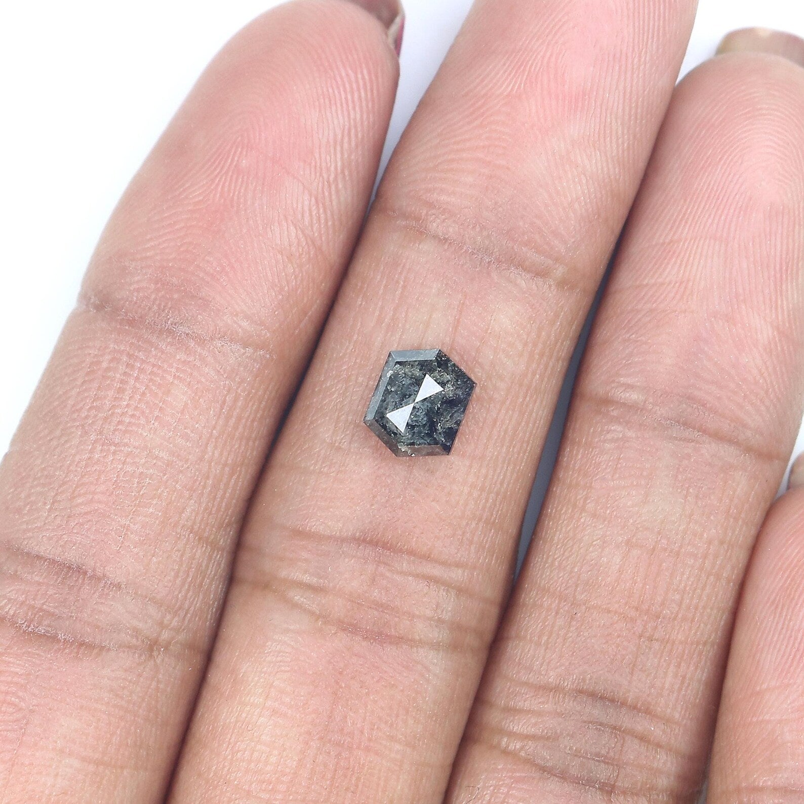 1.09 CT Natural Loose Hexagon Shape Diamond Black Color Hexagon Cut Diamond 7.05 MM Natural Diamond Black Hexagon Rose Cut Diamond QN1091
