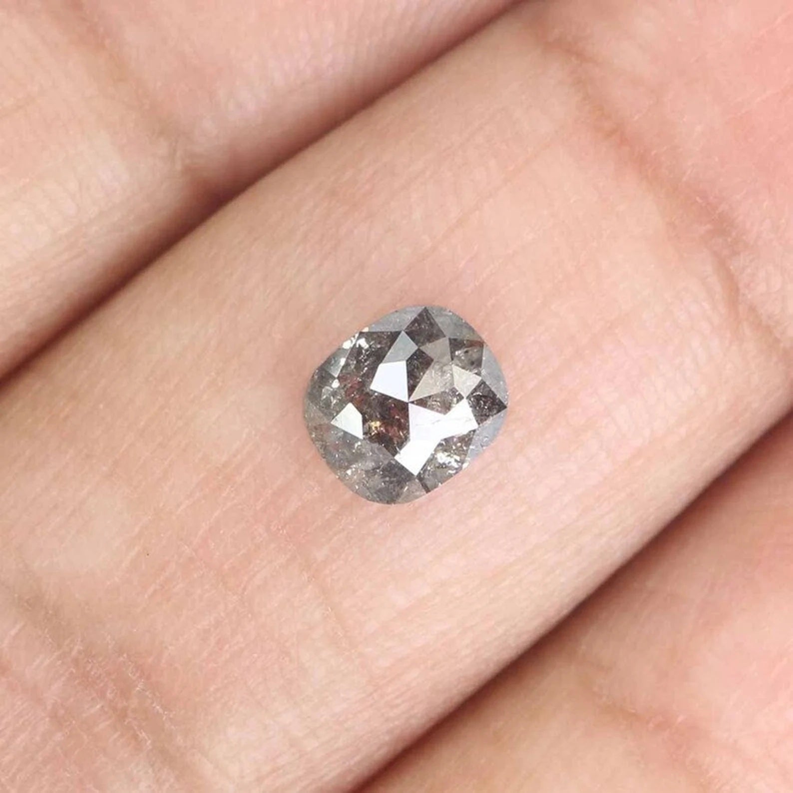 0.79 CT Natural Loose Cushion Shape Diamond Salt And Pepper Diamond 5.70 MM Natural Loose Black Grey Color Cushion Rose Cut Diamond QN723