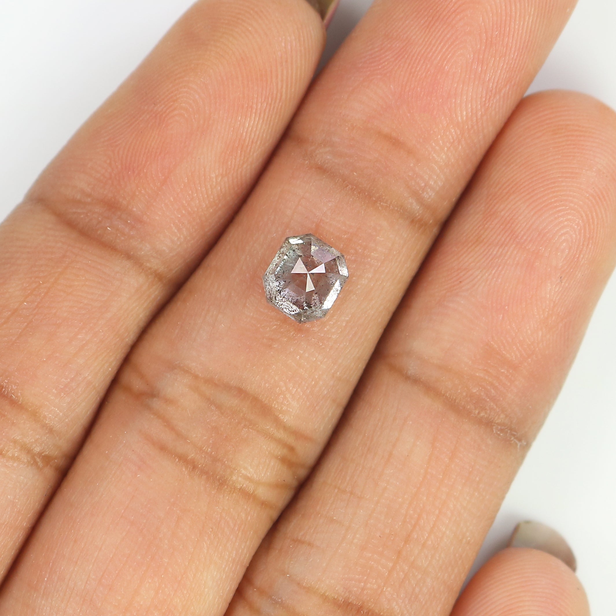 1.05 Ct Natural Loose Emerald Shape Diamond Salt And Pepper Diamond 5.60 MM Natural Diamond Black Grey Color Emerald Rose Cut Diamond QL3062