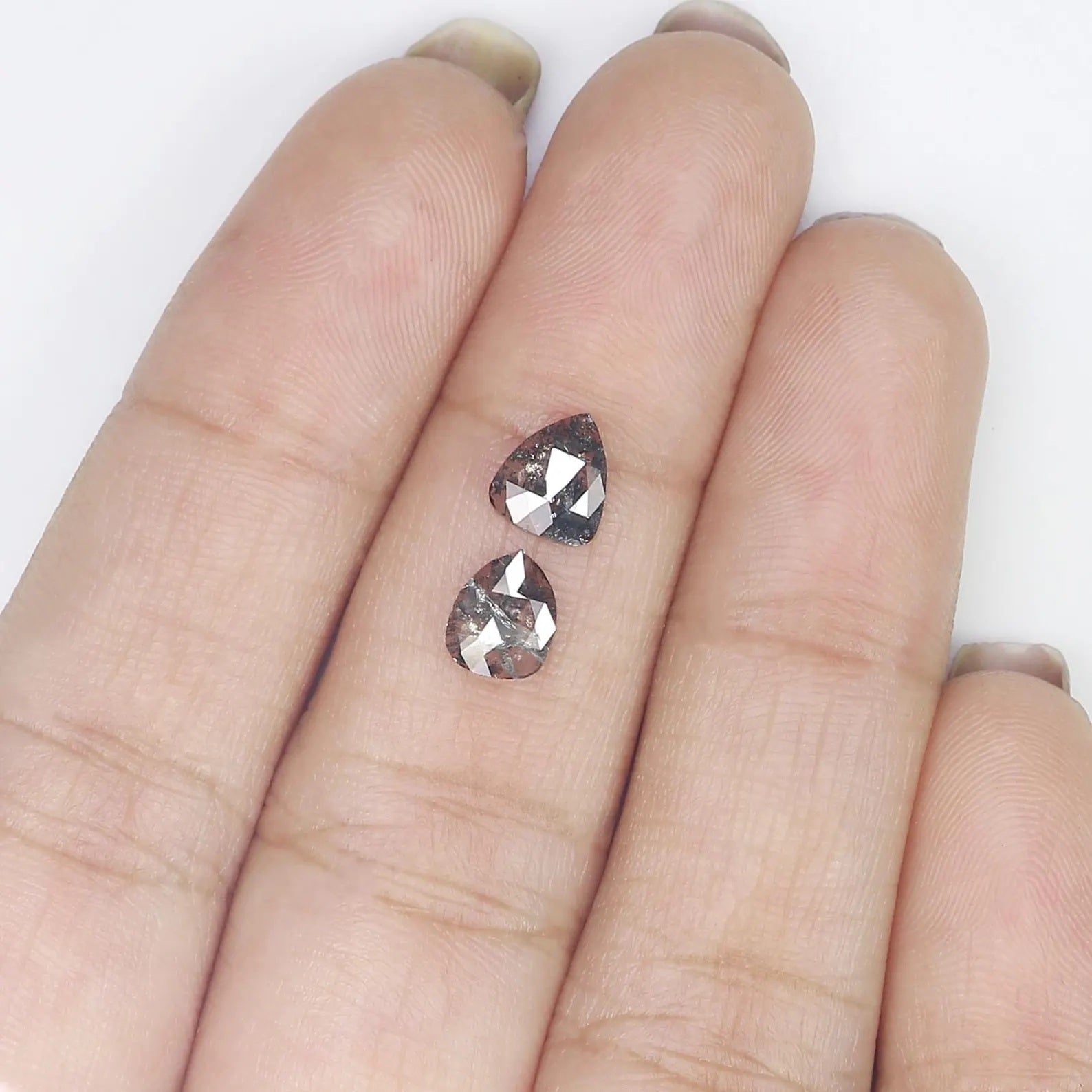 0.93 CT Natural Loose Pear Shape Pair Diamond Salt And Pepper Pear Diamond 6.30 MM Natural Black Gray Color Pear Rose Cut Diamond NQ8434