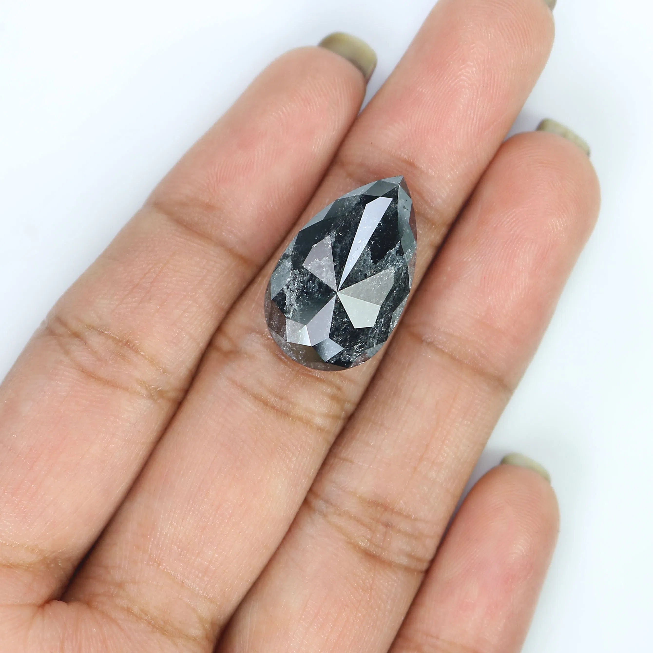 11.67 CT Natural Loose Pear Shape Diamond Salt And Pepper Pear Rose Cut Diamond 20.20 MM Black Grey Color Pear Rose Cut Diamond LQ3019