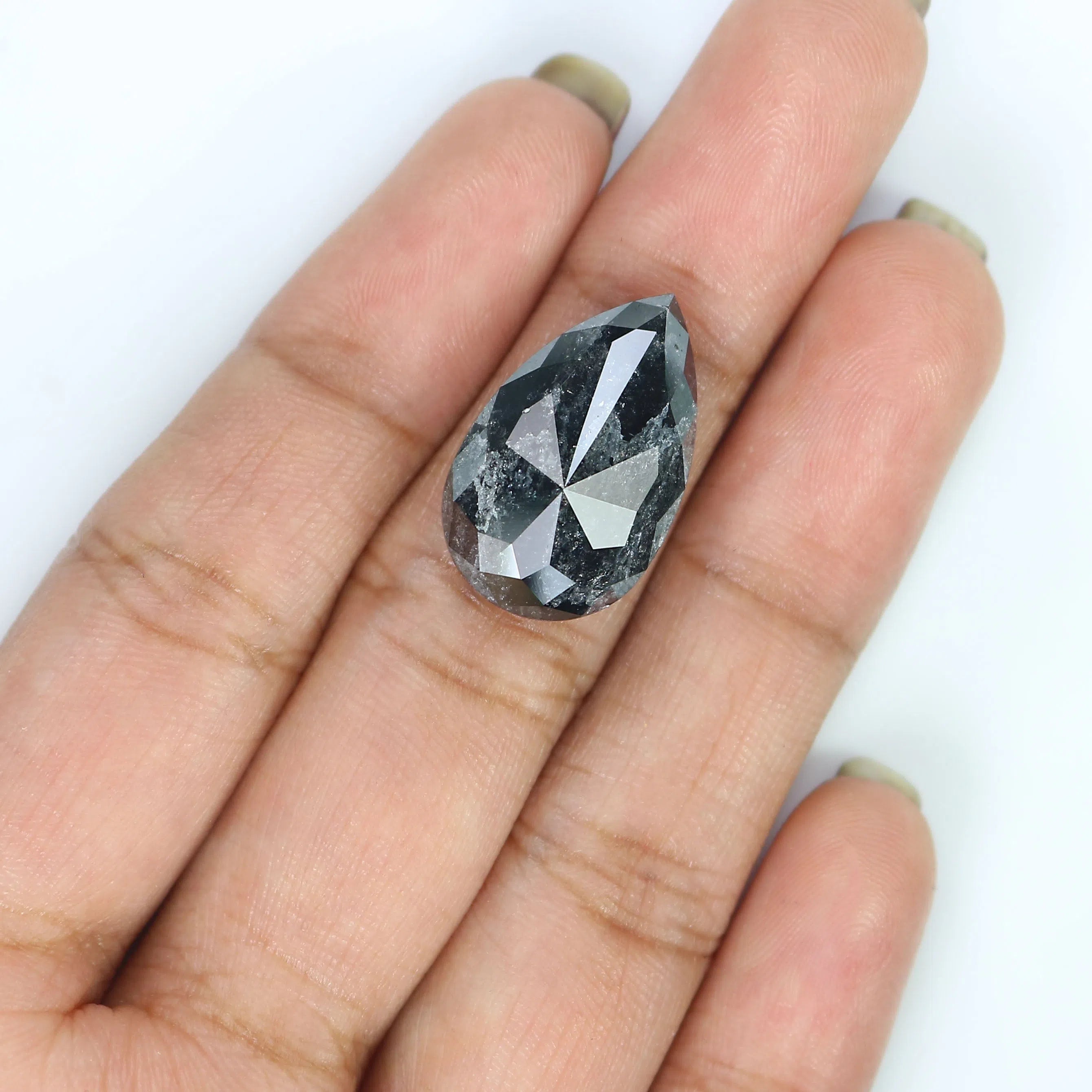 11.67 CT Natural Loose Pear Shape Diamond Salt And Pepper Pear Rose Cut Diamond 20.20 MM Black Grey Color Pear Rose Cut Diamond QL3019
