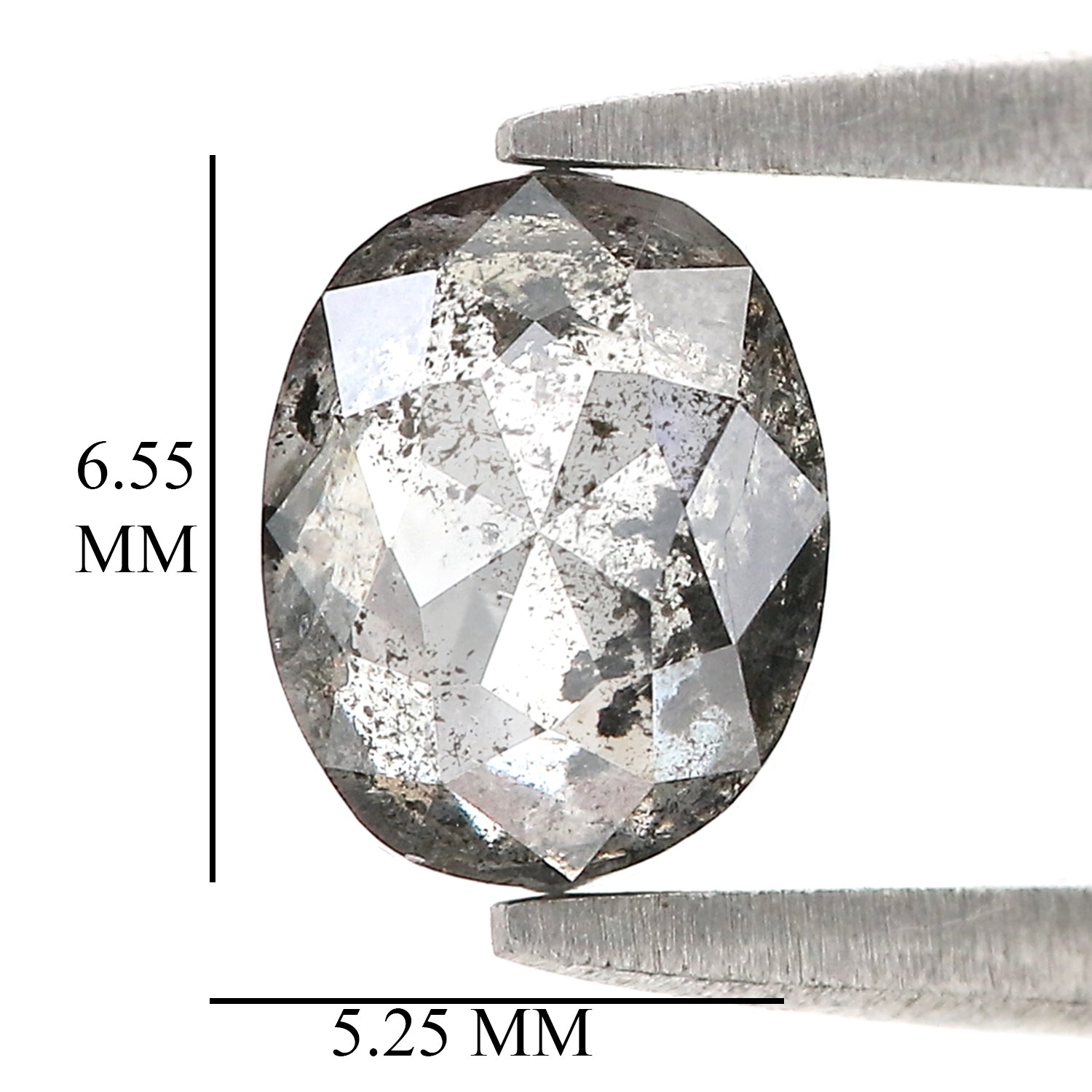 1.00 CT Natural Loose Oval Shape Diamond Salt And Pepper Oval Diamond 6.55 MM Natural Loose Black Grey Color Oval Rose Cut Diamond QL761