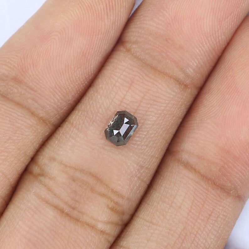 0.37 CT Natural Loose Emerald Shape Diamond Salt And Pepper Emerald Diamond 4.55 MM Natural Black Grey Color Emerald Rose Cut Diamond NQ2124