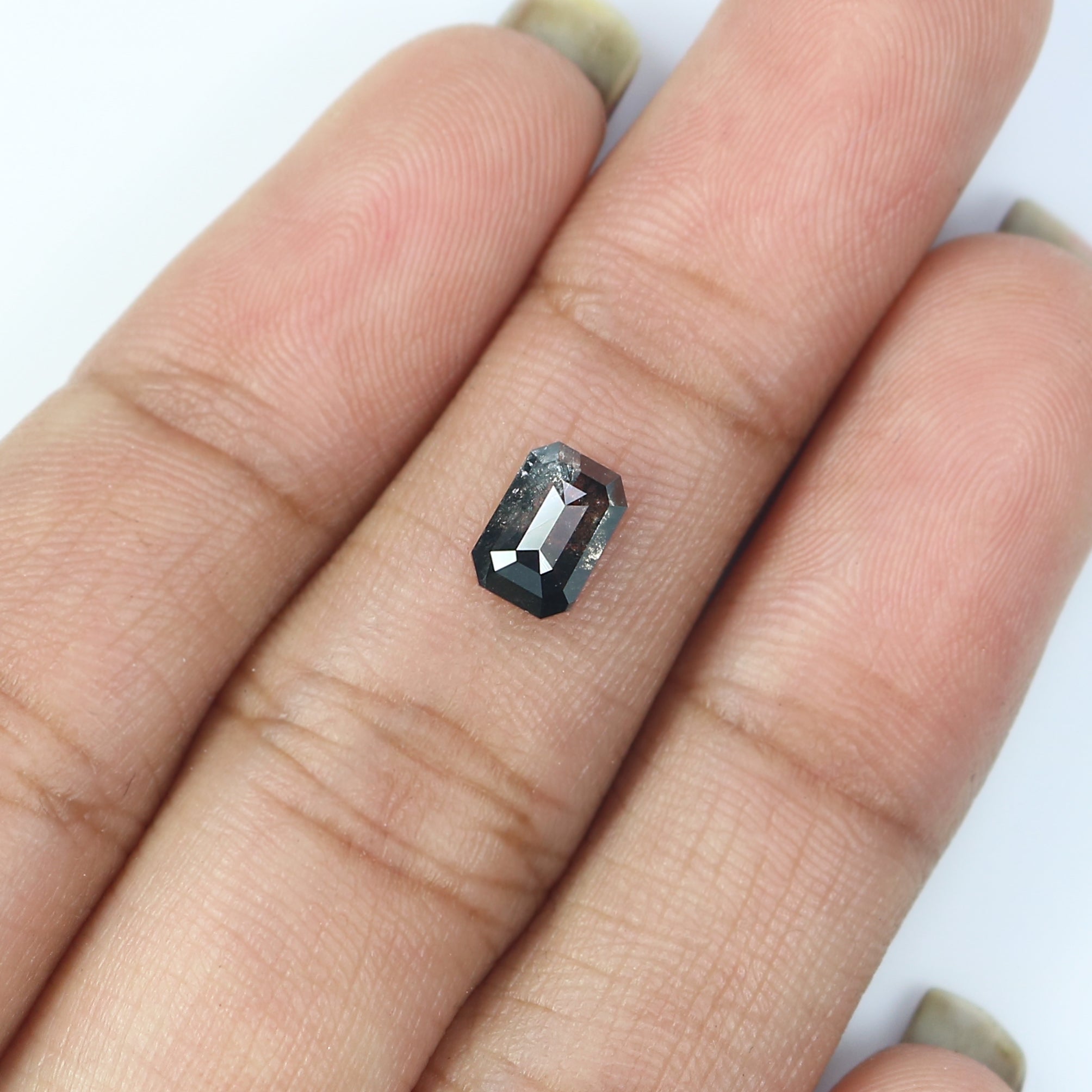 0.84 CT Natural Loose Emerald Shape Diamond Salt And Pepper Emerald Shape Diamond 6.55 MM Black Grey Color Emerald Rose Cut Diamond LQ2970