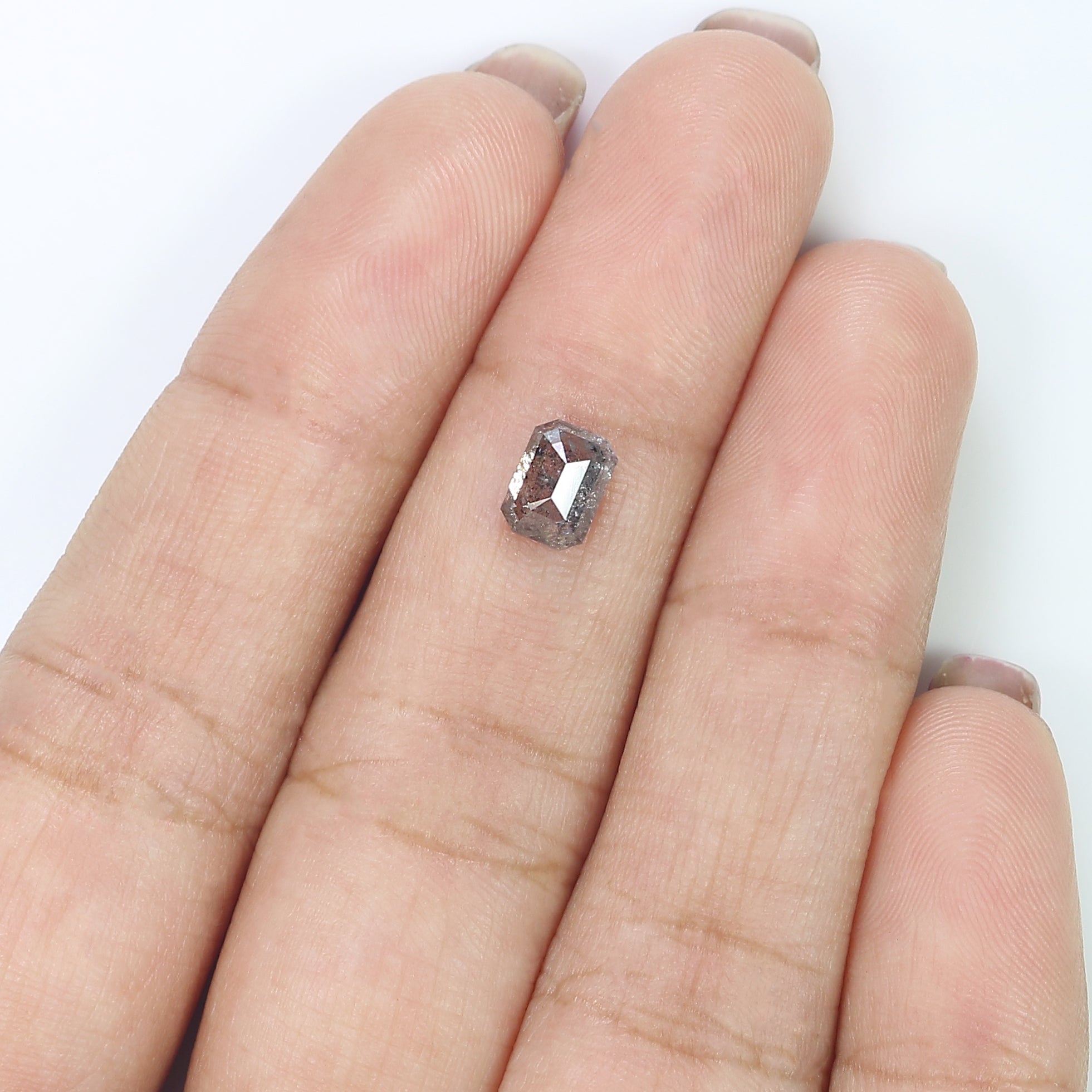 0.90 CT Natural Loose Emerald Shape Diamond Salt And Pepper Emerald Diamond 6.30 MM Natural Black Grey Color Emerald Rose Cut Diamond L3416