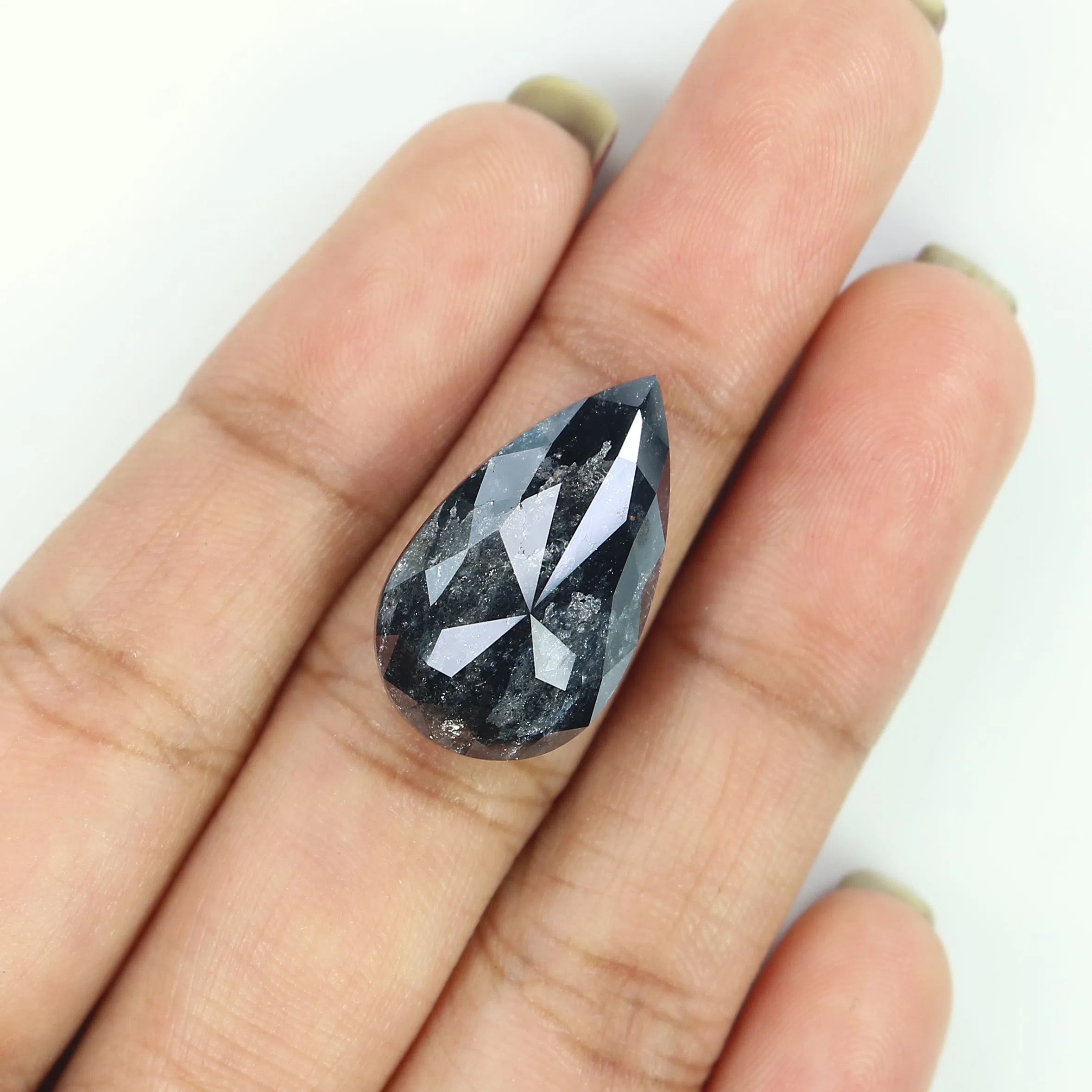 14.08 CT Natural Loose Pear Shape Diamond Salt And Pepper Pear Rose Cut Diamond 21.20 MM Black Grey Color Pear Rose Cut Diamond QL3018