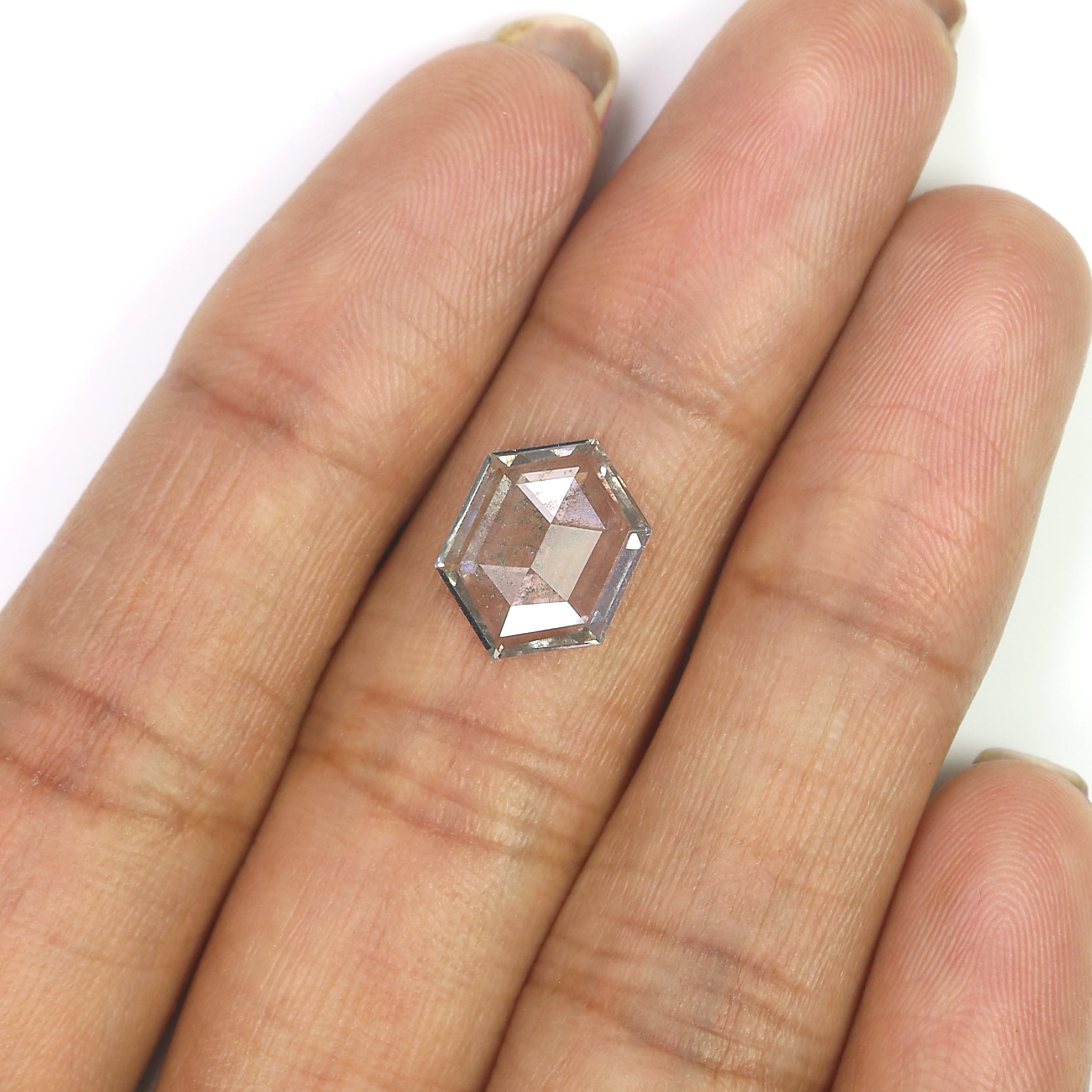 2.09 CT Hexagon Rose Cut Salt And Pepper Lab Grown 10.90 MM Loose Diamond CVD Fancy Black Grey Color Lab Created Antique Cut Diamonds L3568