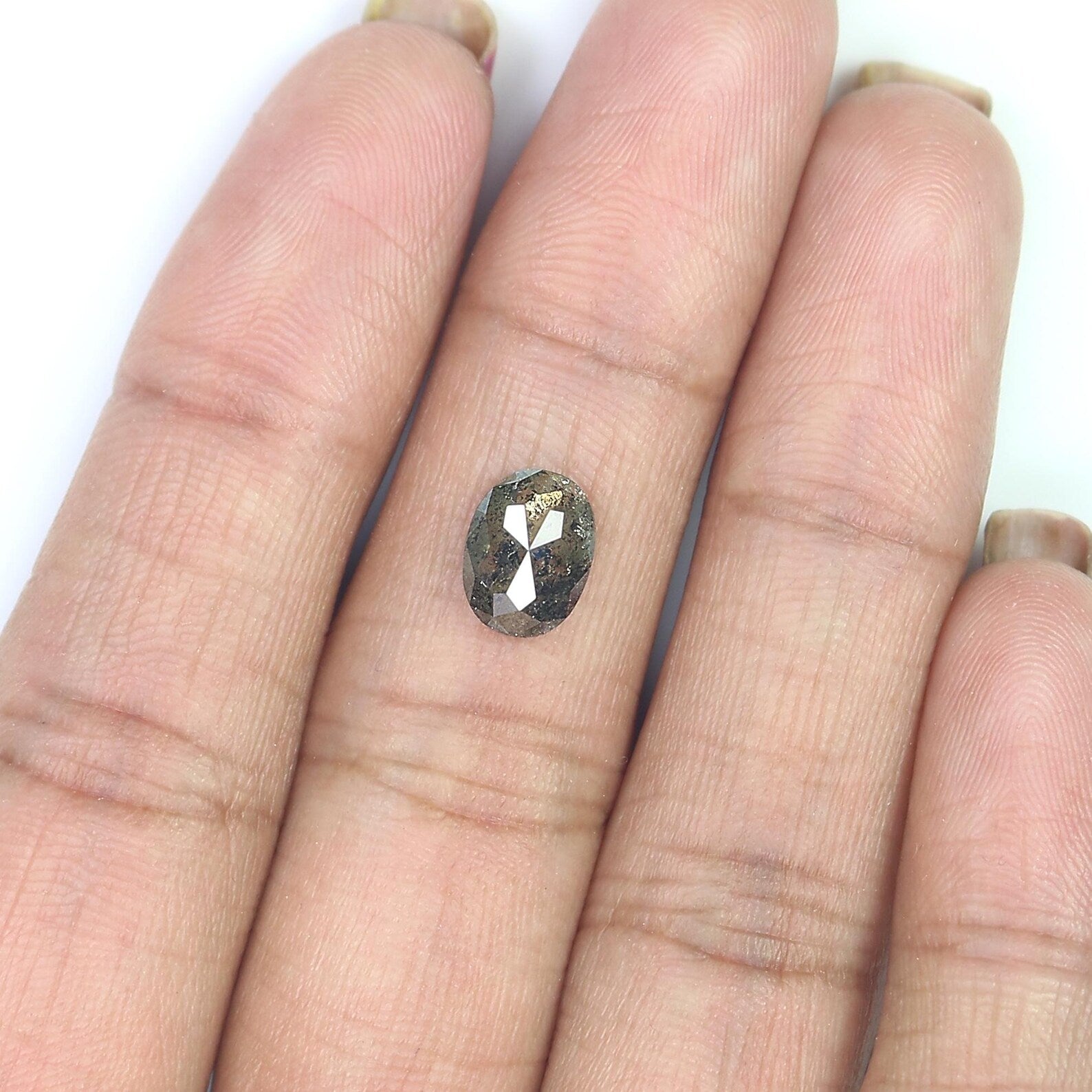 1.61 Ct Natural Loose Oval Shape Diamond Salt and Pepper Oval Diamond 8.55 MM Natural Loose Black Grey Color Oval Rose Cut Diamond QN870
