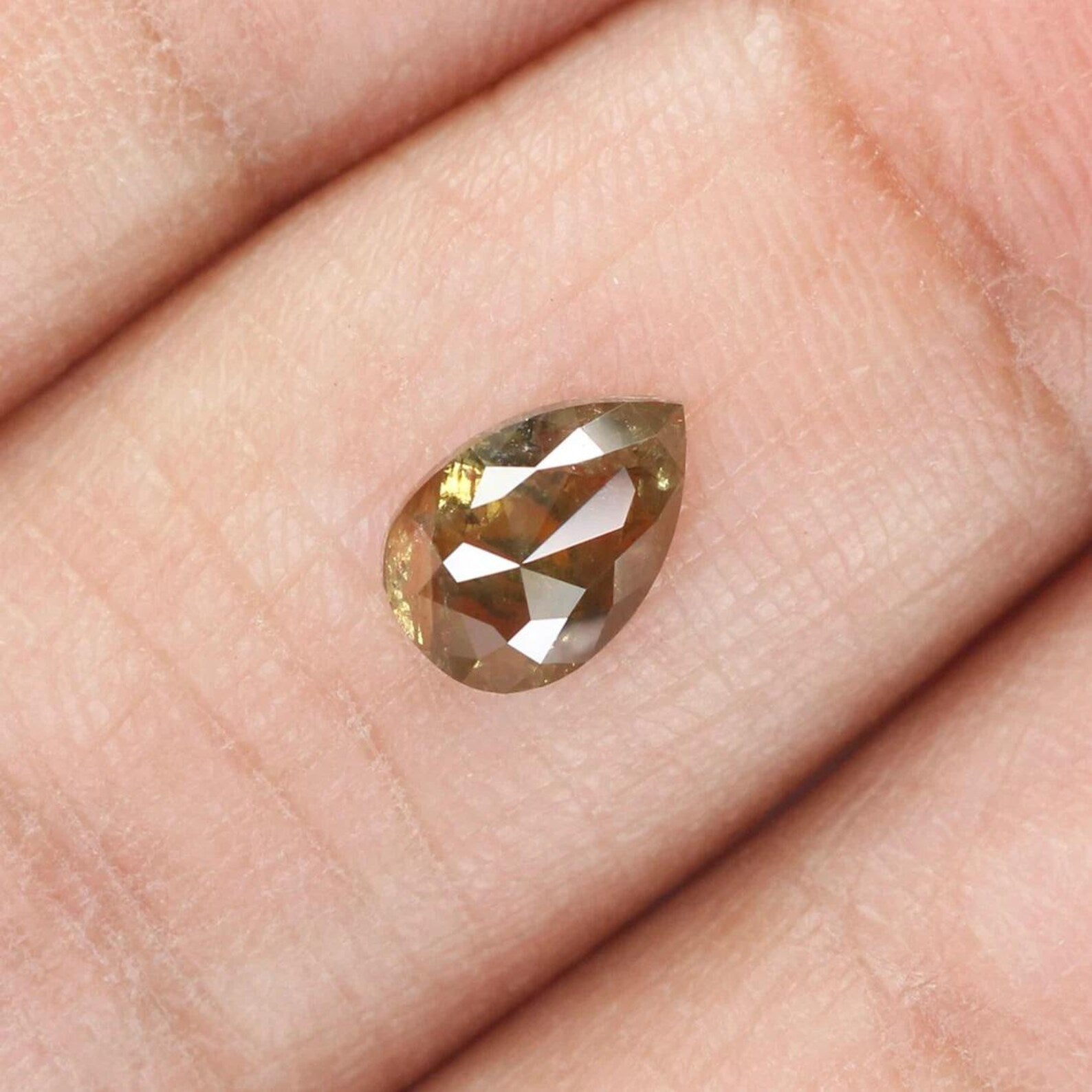 0.76 CT Natural Loose Pear Shape Diamond Yellow Color Pear Diamond 7.05 MM Natural Loose Diamond Brown Color Pear Rose Cut Diamond NQ998