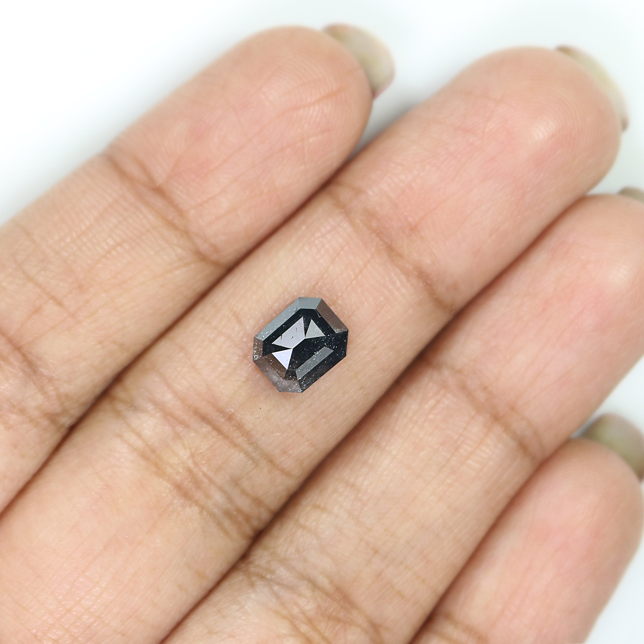 1.67 CT Natural Loose Emerald Shape Diamond Salt And Pepper Emerald Shape Diamond 7.35 MM Black Grey Color Emerald Rose Cut Diamond QL1555
