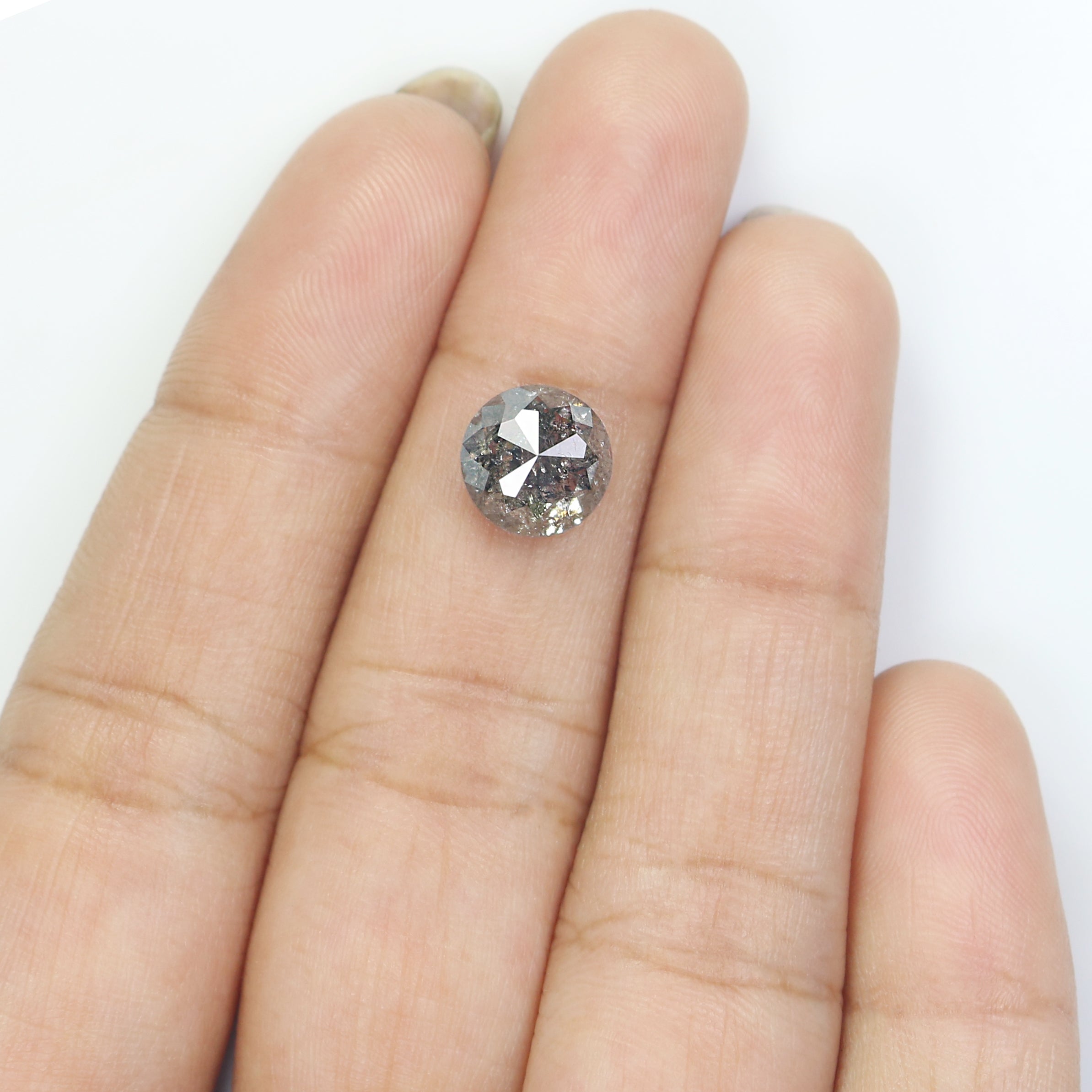 2.77 Ct Natural Loose Round Rose Cut Diamond Black Gray Color Round Diamond 8.40 MM Natural Loose Salt and Pepper Rose Cut Diamond QL9731