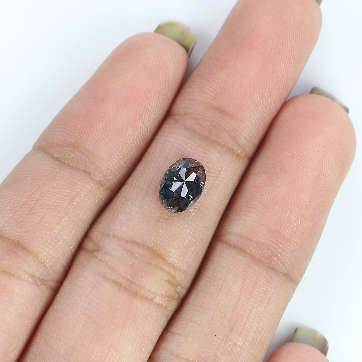 1.12 CT Natural Loose Oval Shape Diamond Salt And Pepper Oval Shape Diamond 7.60 MM Natural Black Grey Color Oval Rose Cut Diamond LQ2995