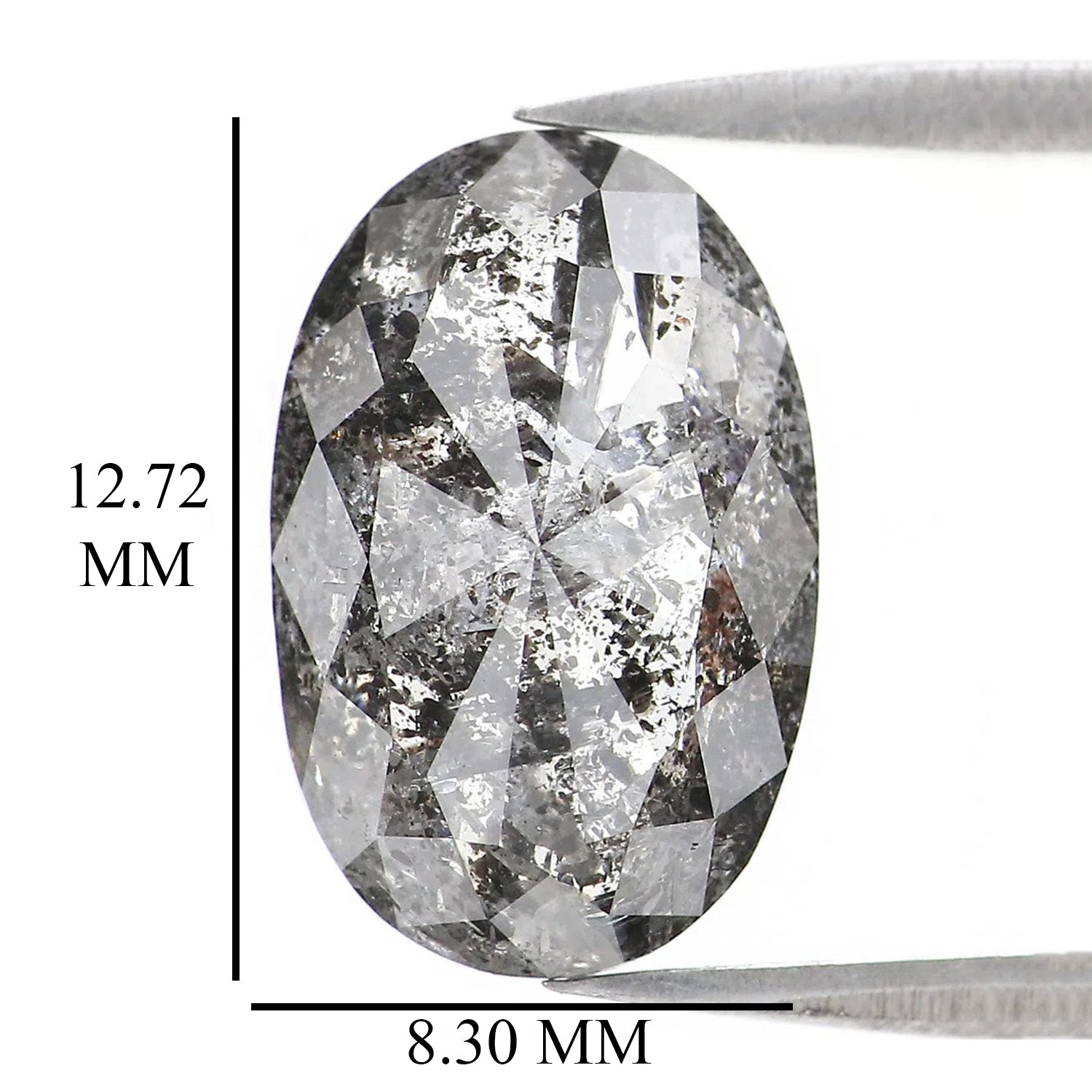 Natural Oval Salt and Pepper Diamond 4.30 CT Loose Rose Cut Black Grey Stone 12.70 MM Rustic Diamond For Custom Engagement Ring KDL2429