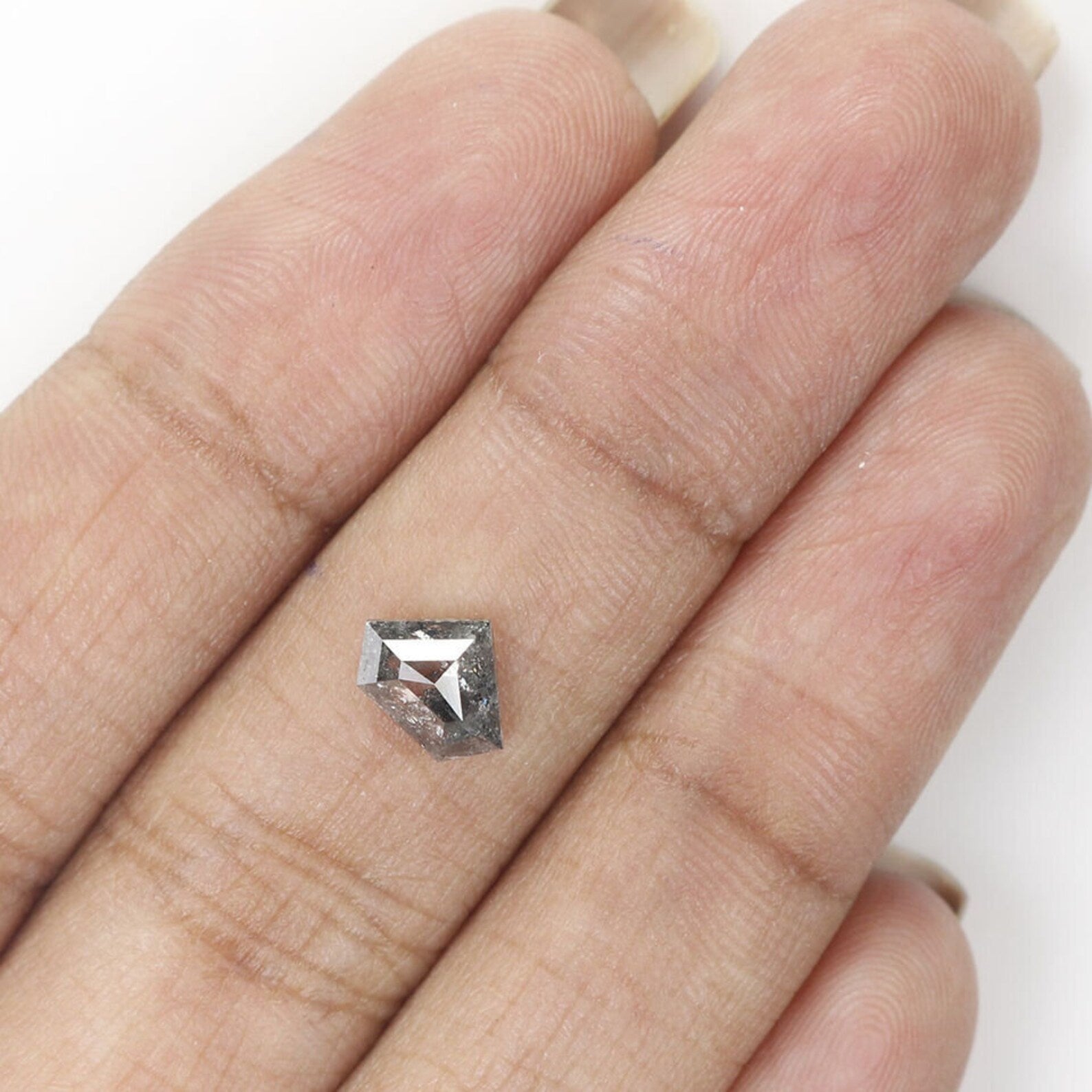 0.89 Ct Natural Loose Shield Shape Diamond Salt And Pepper Shield Diamond 5.80 MM Natural Black Grey Color Shield Rose Cut Diamond QN1226
