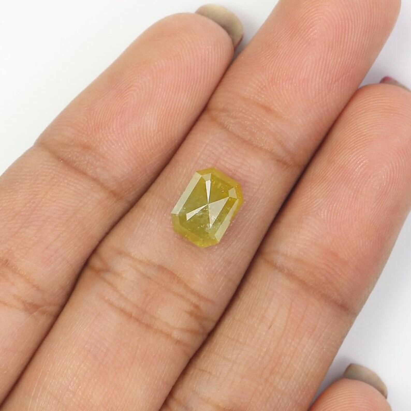 1.85 Ct Natural Loose Emerald Shape Diamond Yellow Color Emerald Diamond 8.05 MM Natural Loose Yellow Color Emerald Rose Cut Diamond NQ2449