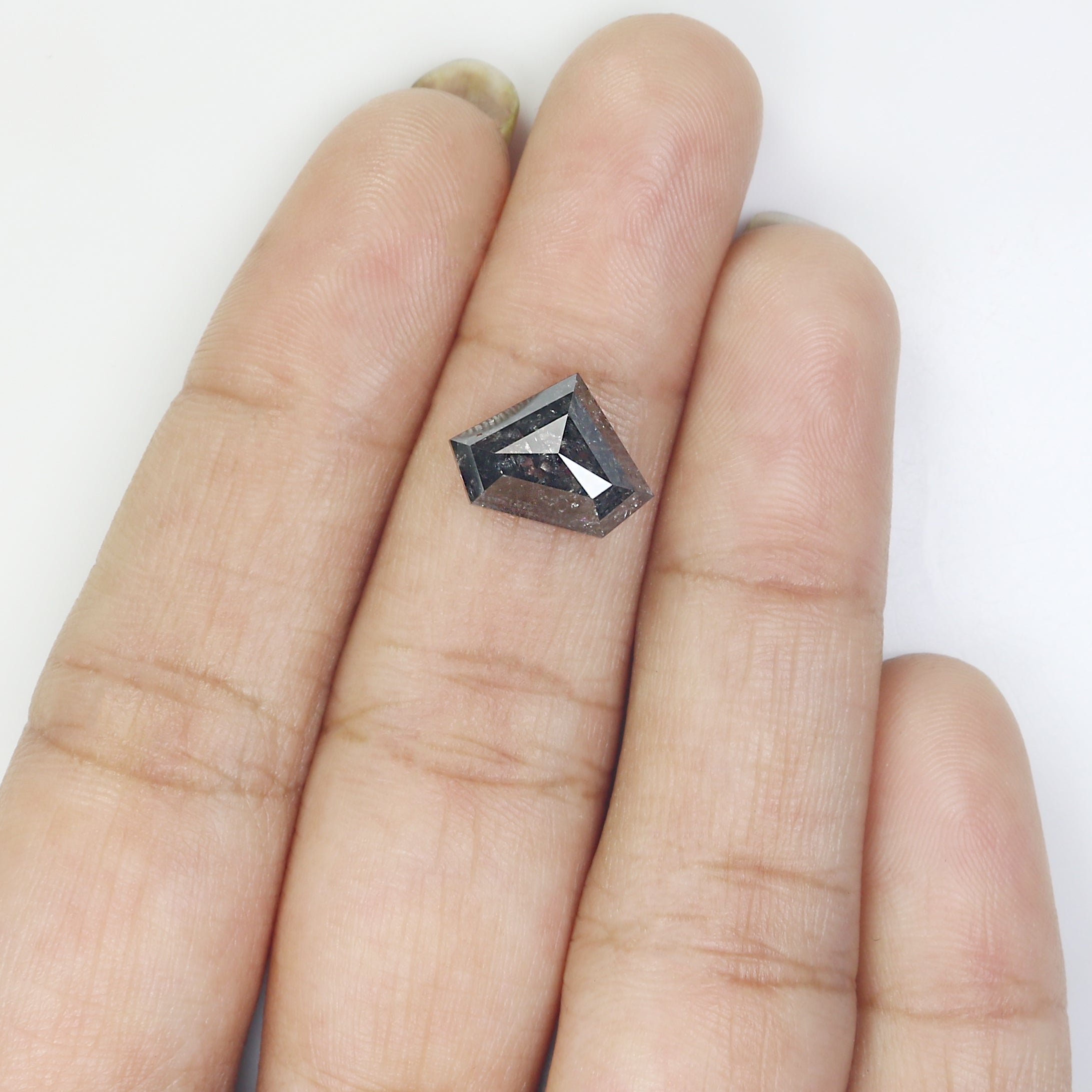 3.47 CT Natural Loose Shield Diamond Black Grey Color Diamond 8.75 MM Natural Loose Diamond Salt And Pepper Shield Rose Cut Diamond QL962