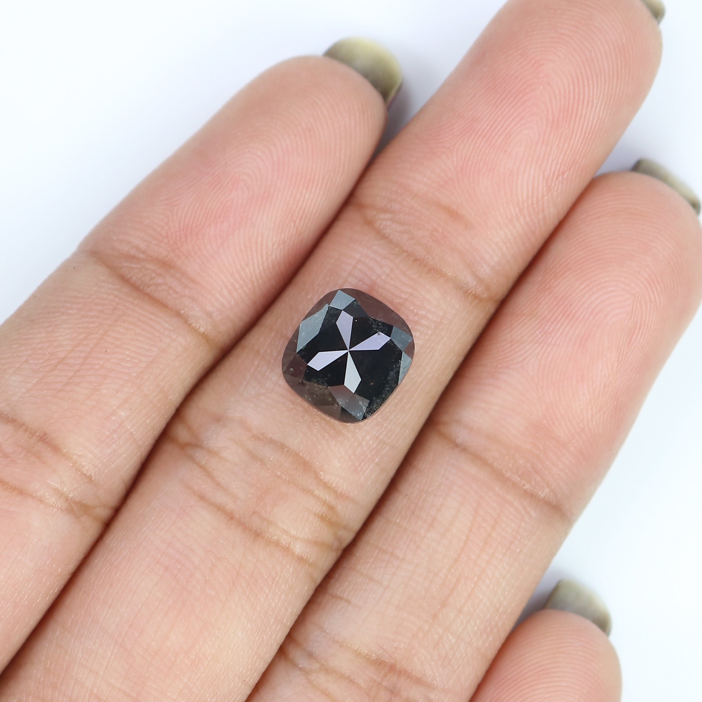 3.24 CT Natural Loose Cushion Shape Diamond Salt And Pepper Cushion Diamond 8.75 MM Natural Black Grey Color Cushion Rose Cut Diamond LC21