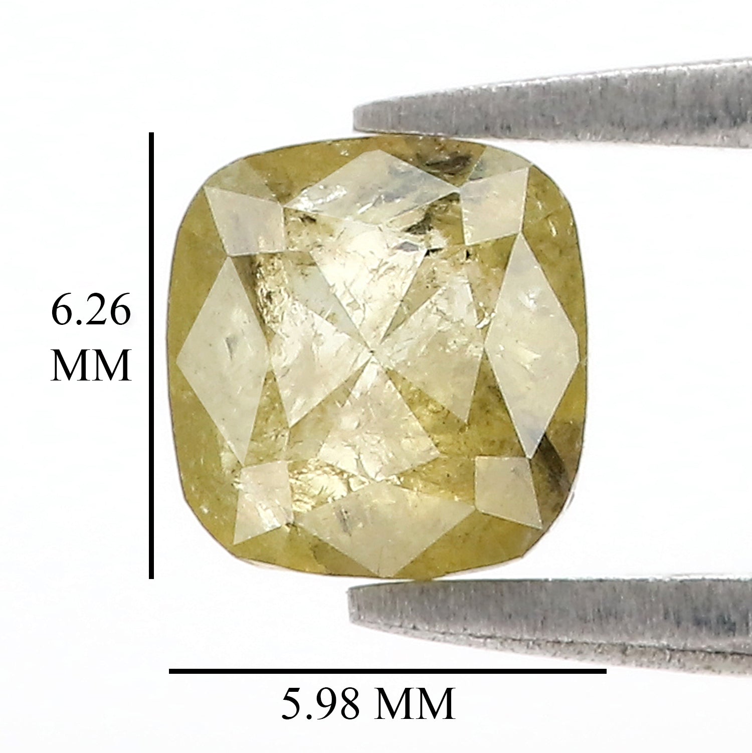 Natural Cushion Yellow Diamond 1.23 CT Loose Rose Cut Green Stone 6.25 MM Rustic Diamond Cushion Diamond For Custom Engagement Ring L3634