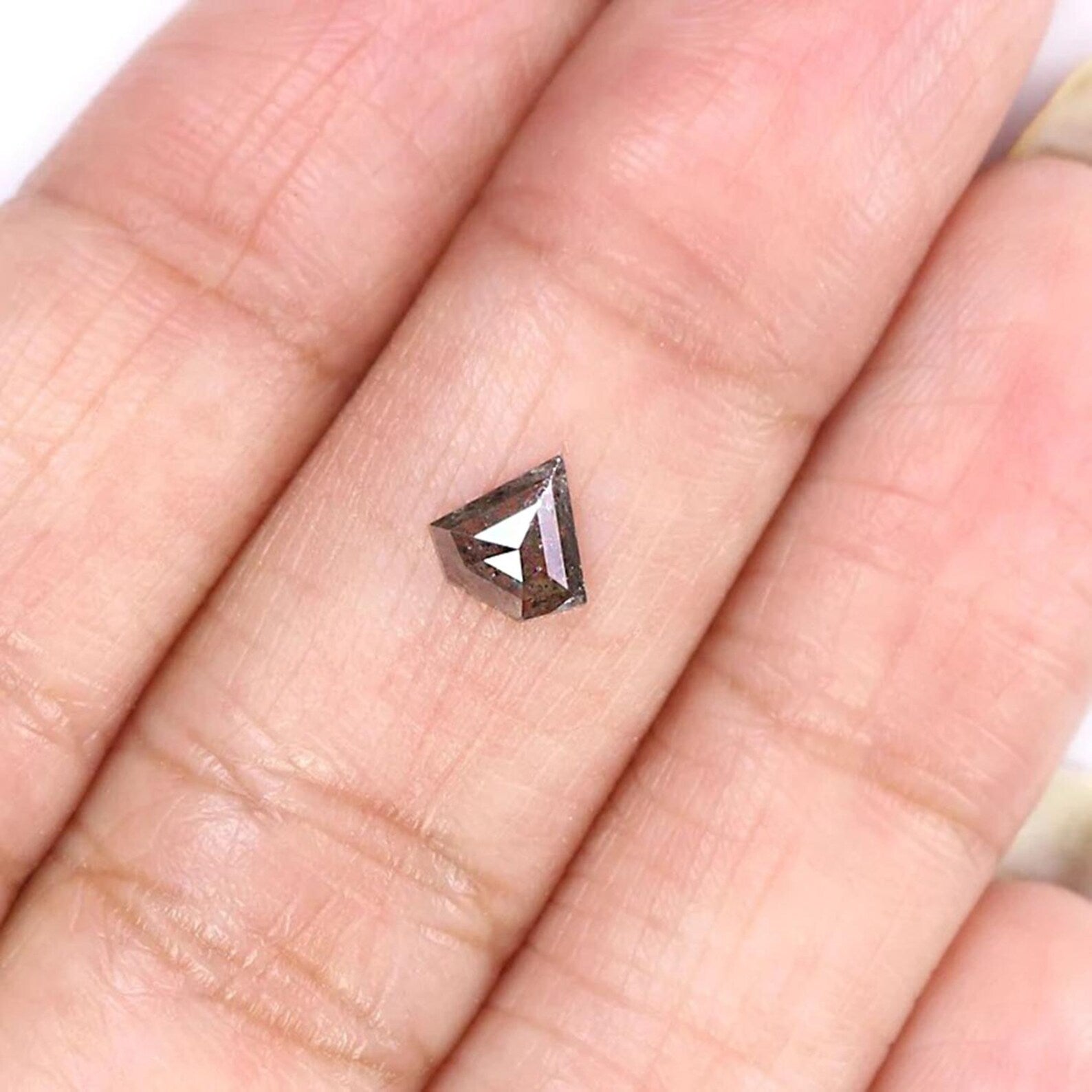 0.39 CT Natural Loose Shield Shape Diamond Salt And Pepper Shield Diamond 5.60 MM Natural Black Gray Color Shield Rose Cut Diamond NQ9325