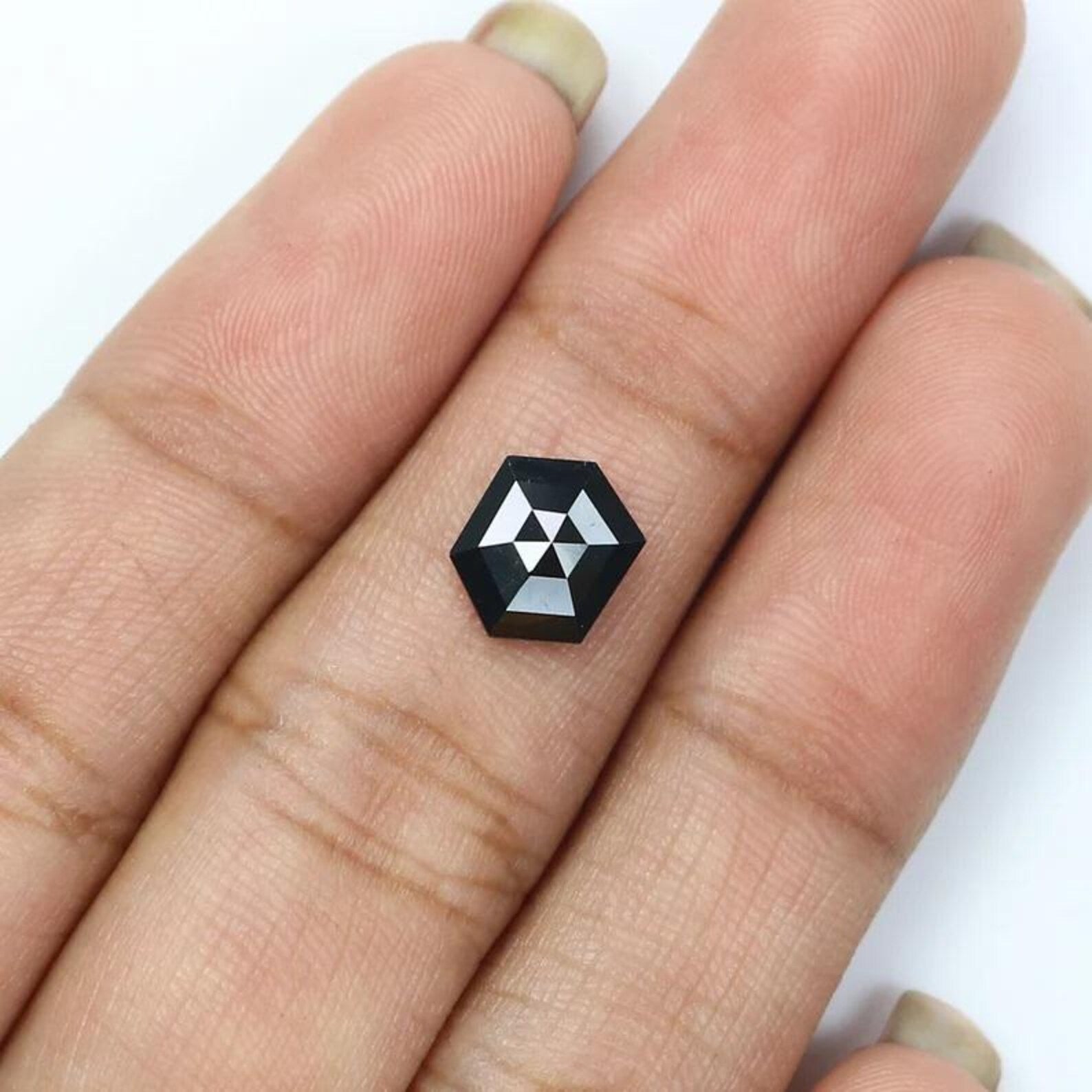 0.96 CT Natural Loose Hexagon Shape Diamond Black Color Hexagon Diamond 8.50 MM Natural Loose Black Color Hexagon Rose Cut Diamond NQ8180