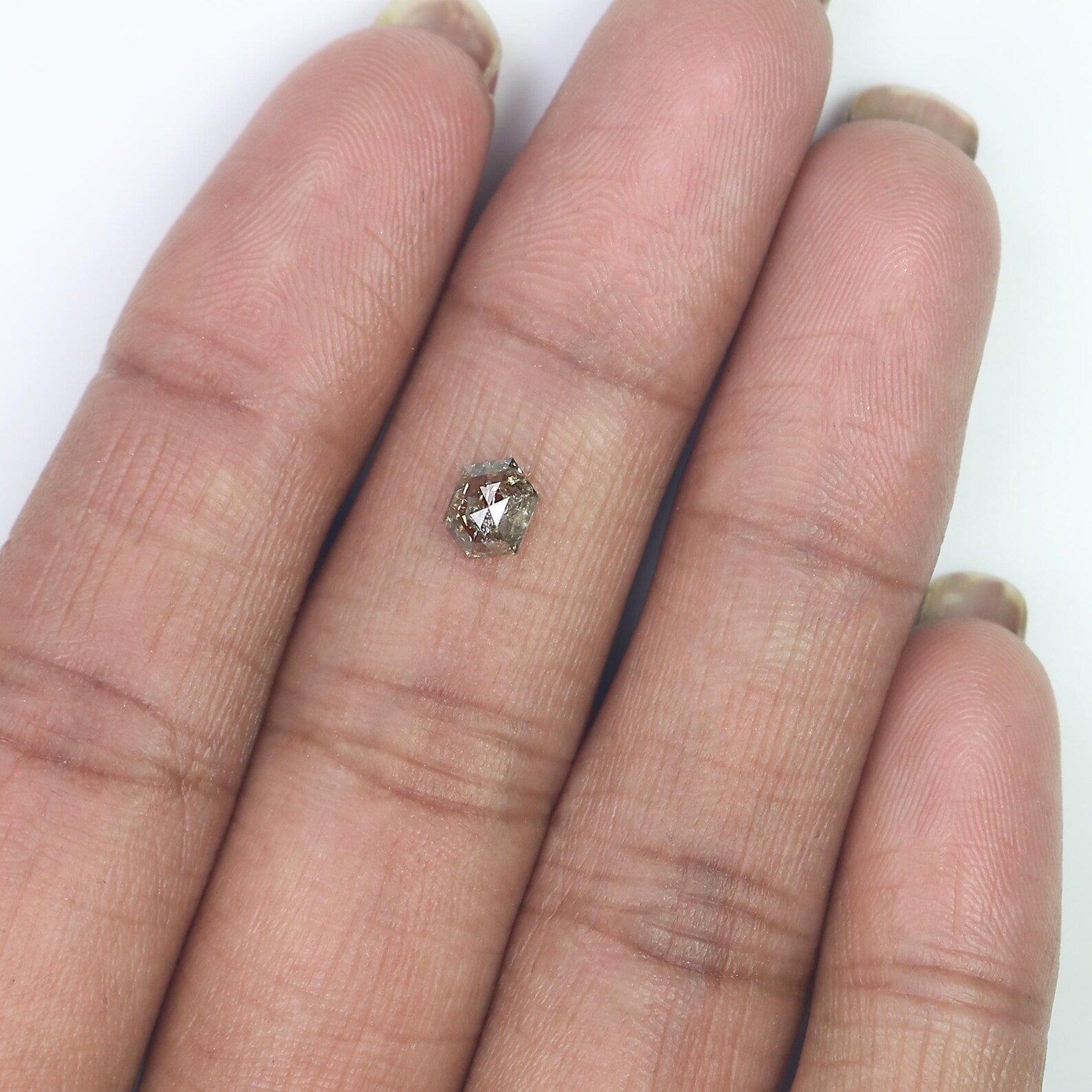 0.57 CT Natural Loose Hexagon Shape Diamond Salt And Pepper Hexagon Diamond 5.75 MM Natural Black Grey Color Hexagon Rose Cut Diamond QN534