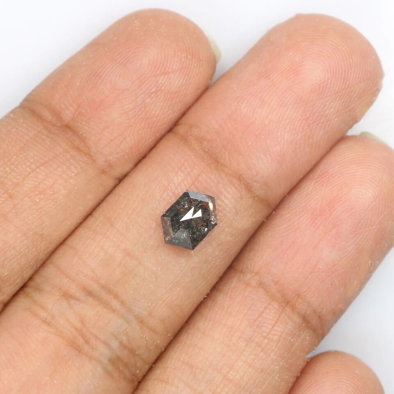 0.97 CT Natural Loose Hexagon Shape Diamond Salt And Pepper Hexagon Cut Diamond 7.40 MM Natural Diamond Black Grey Hexagon Diamond QN9282