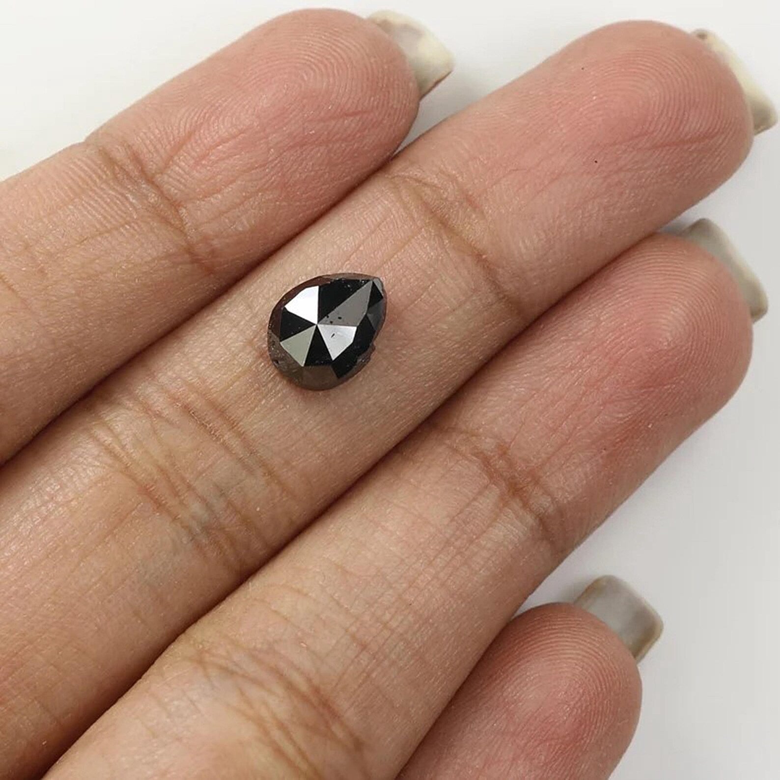 1.98 CT Natural Loose Pear Shape Diamond Black Color Pear Cut Diamond 8.65 MM Natural Loose Black Color Diamond Pear Rose Cut Diamond NQ1734
