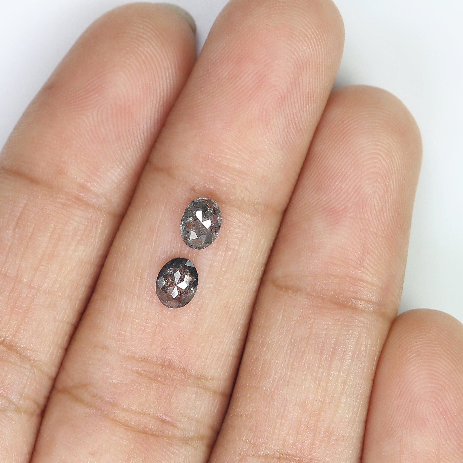 0.59 CT Natural Loose Oval Cut Pair Diamond Black Grey Color Oval Shape Diamond 5.00 MM Natural Salt And Pepper Oval Rose Cut Diamond KQ2566