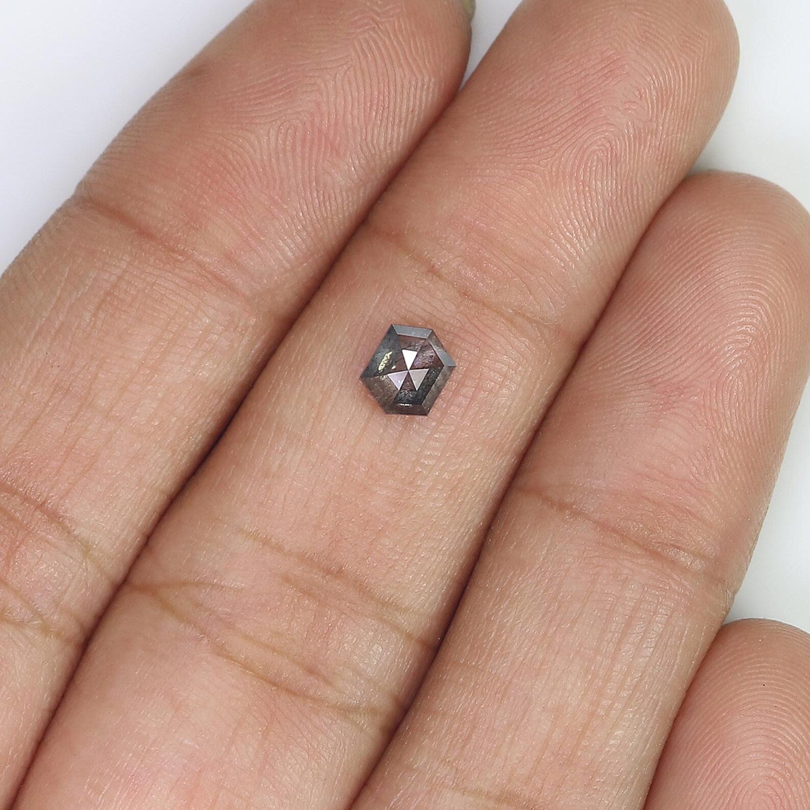 0.53 CT Natural Loose Hexagon Shape Diamond Salt And Pepper Hexagon Diamond 5.30 MM Natural Black Gray Color Hexagon Rose Cut Diamond NQ1598