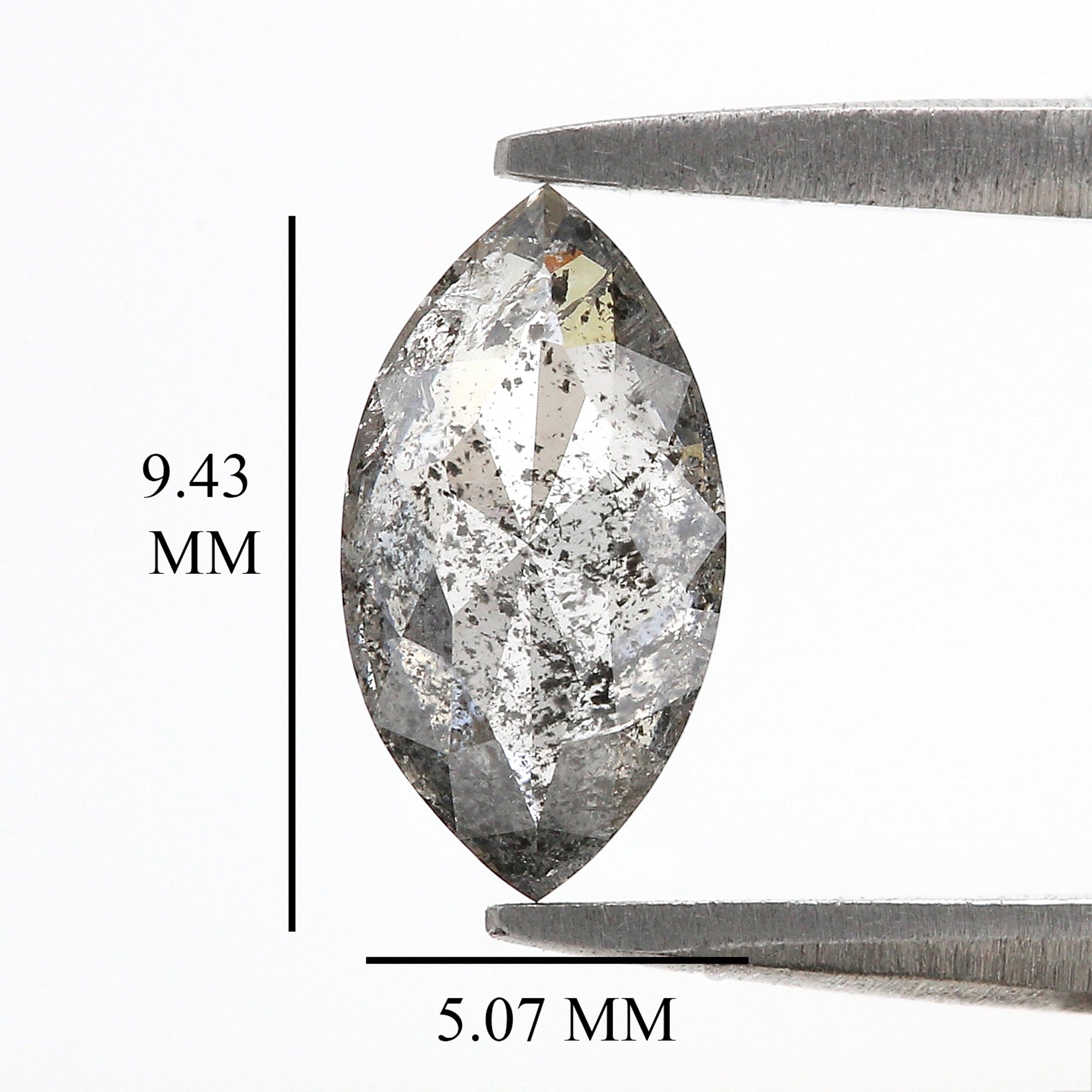 Natural Marquise Salt And Pepper Diamond 1.01 CT Loose Rose Cut Black Grey Stone 9.43 MM Rustic Diamond For Custom Engagement Ring L3686