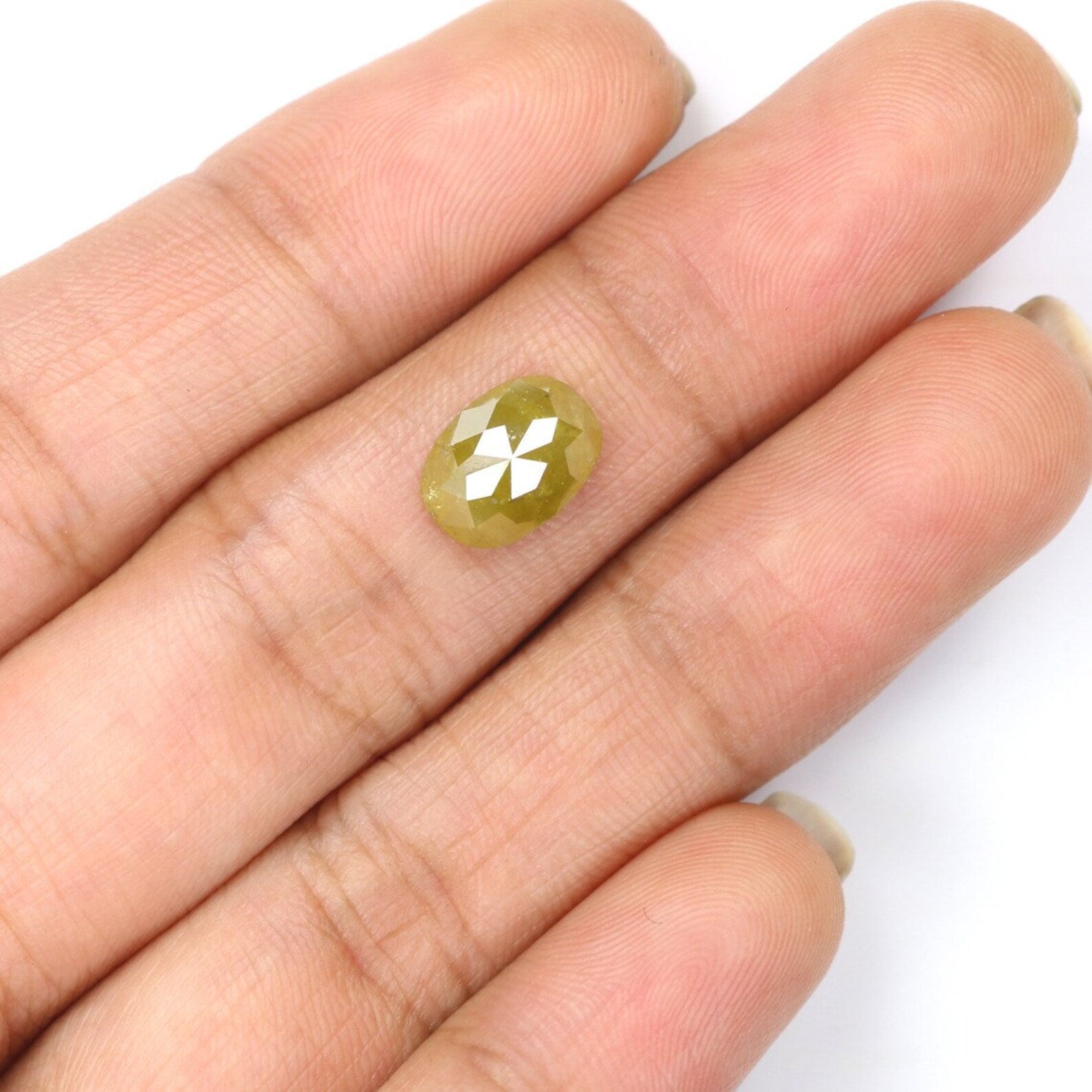 1.96 CT Natural Loose Oval Shape Diamond Yellow Green Color Oval Cut Diamond 9.30 MM Natural Loose Diamond Oval Rose Cut Diamond NQ9841