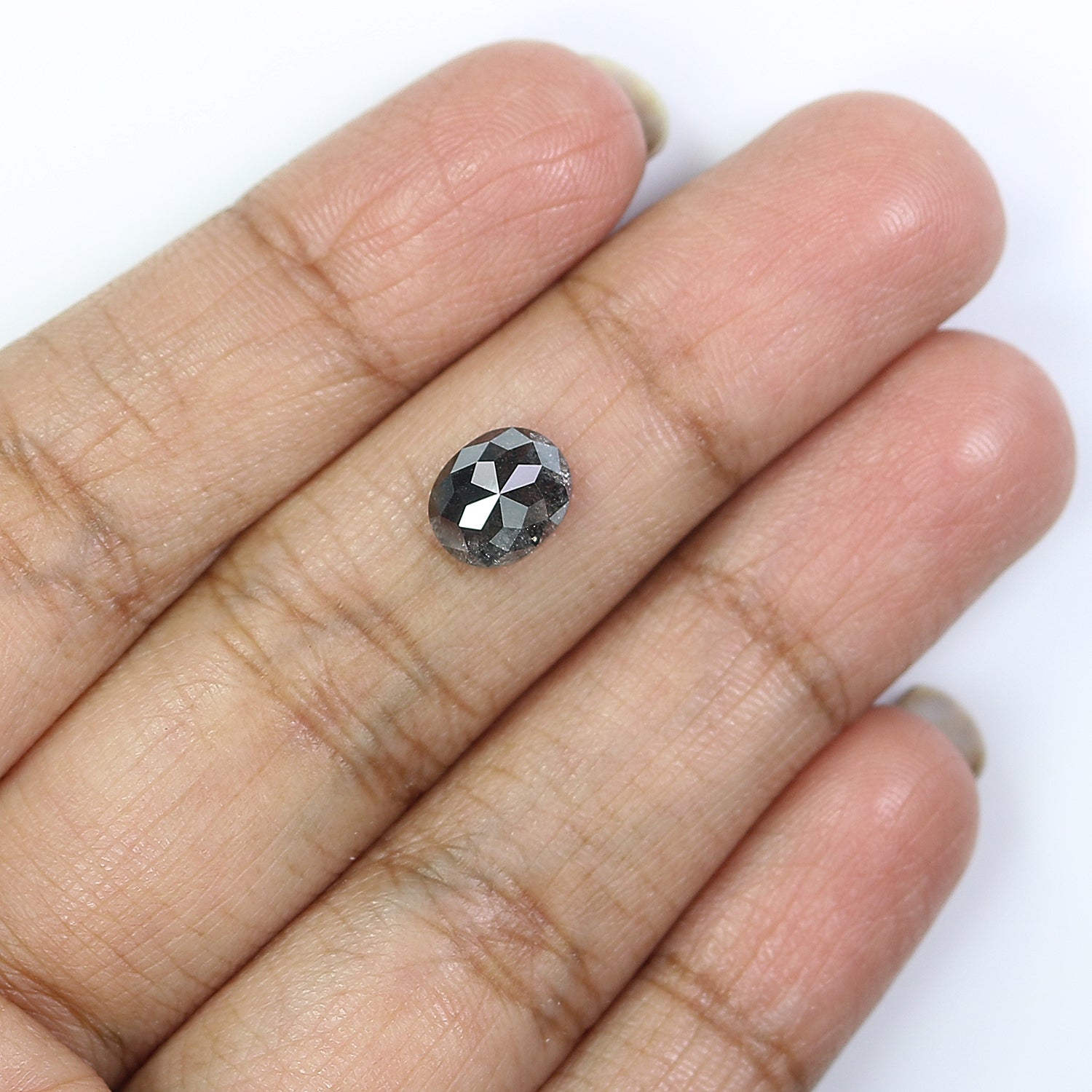 1.58 Ct Natural Loose Oval Shape Diamond Black Grey Color Oval Cut Diamond 7.85 MM Natural Salt And Pepper Oval Rose Cut Diamond LQ3312