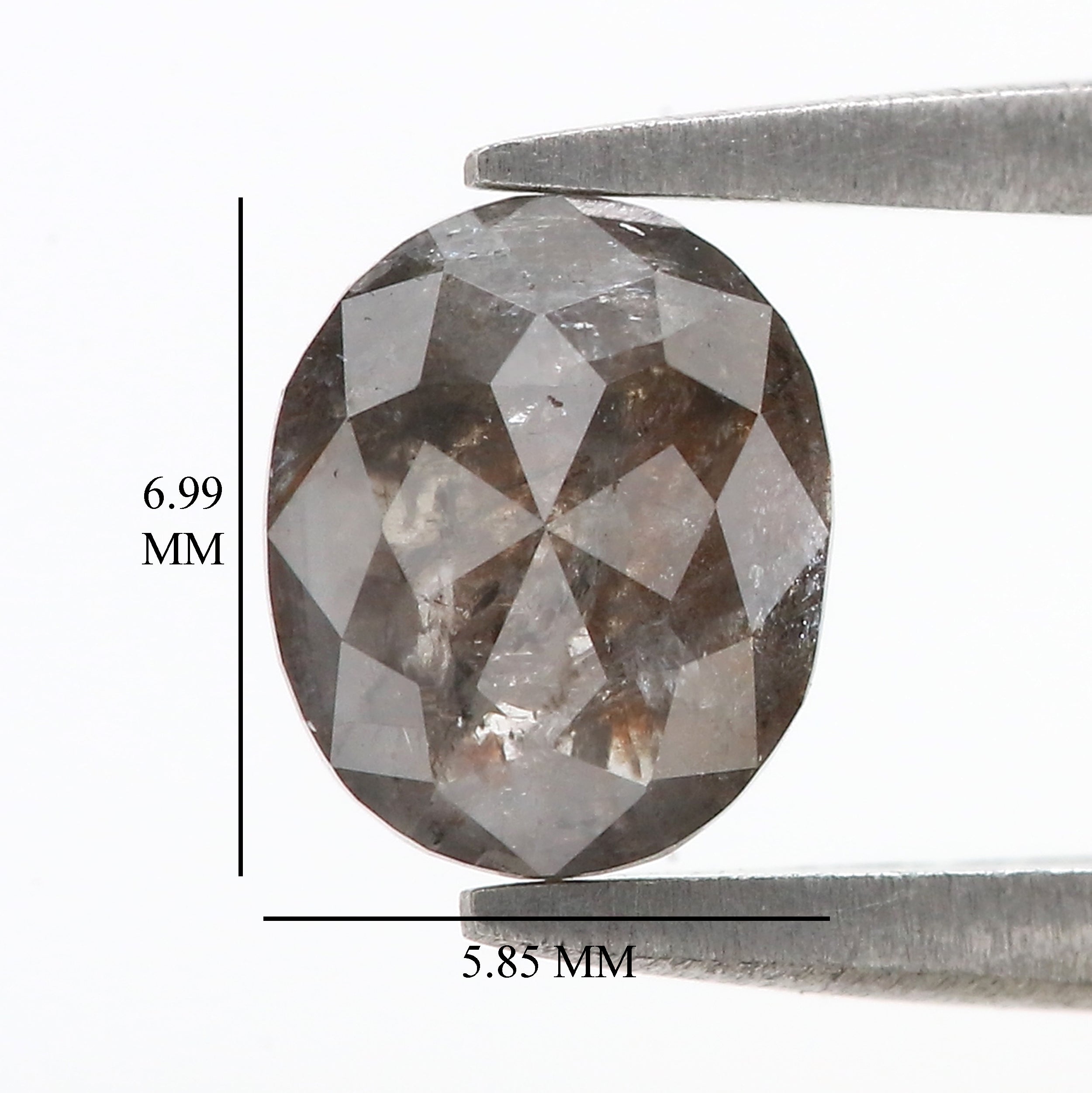 Natural Oval Salt and Pepper Diamond 1.06 CT Loose Rose Cut Black Grey Stone 6.99 MM Rustic Diamond For Custom Engagement Ring L3688