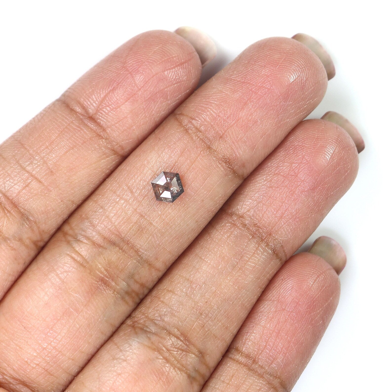 0.43 Ct Natural Loose Hexagon Shape Diamond Salt And Pepper Hexagon Diamond 5.00 MM Natural Black Grey Color Hexagon Rose Cut Diamond QN601