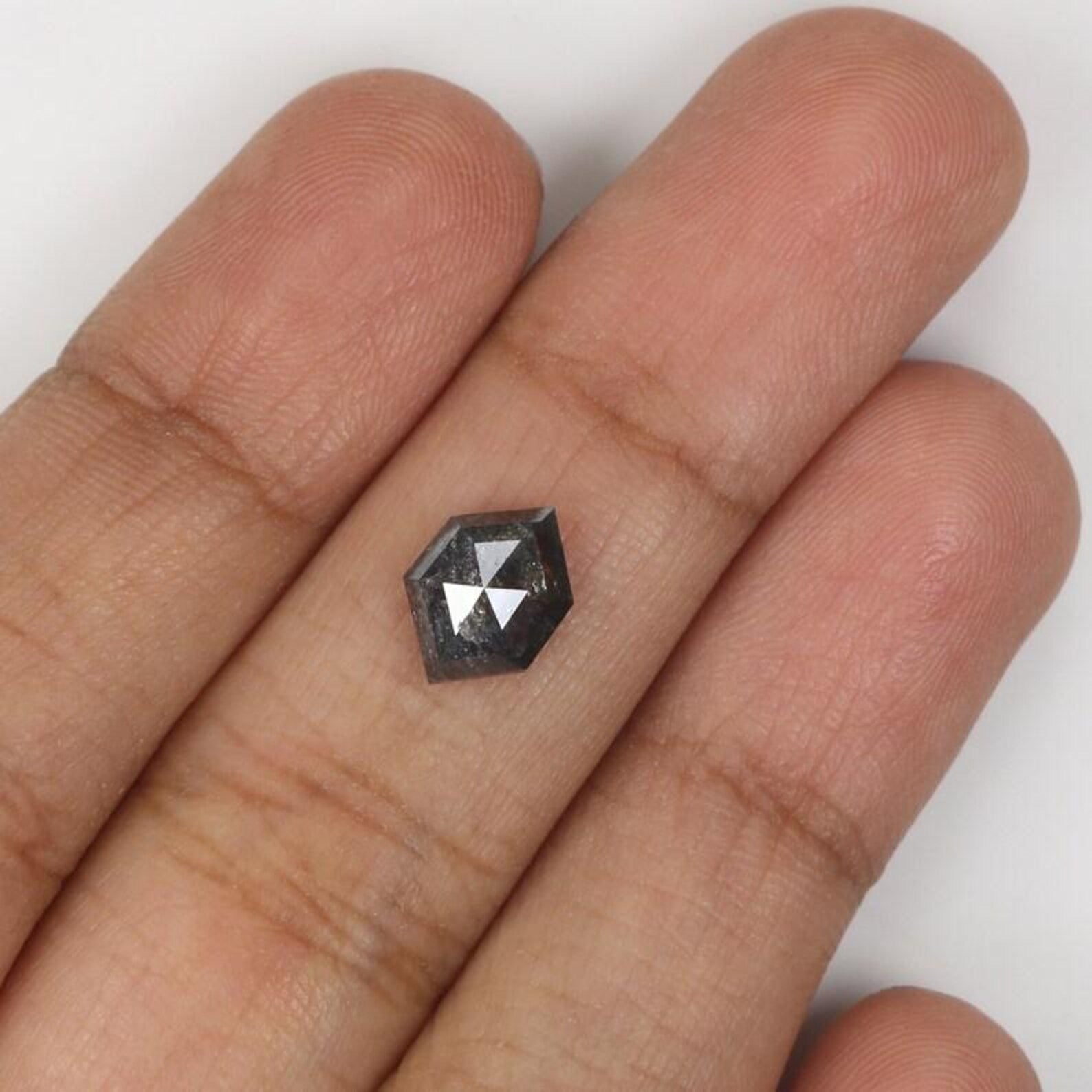 1.42 CT Natural Loose Hexagon Shape Diamond Salt And Pepper Hexagon Diamond 9.05 MM Natural Black Grey Color Hexagon Rose Cut Diamond NQ9441
