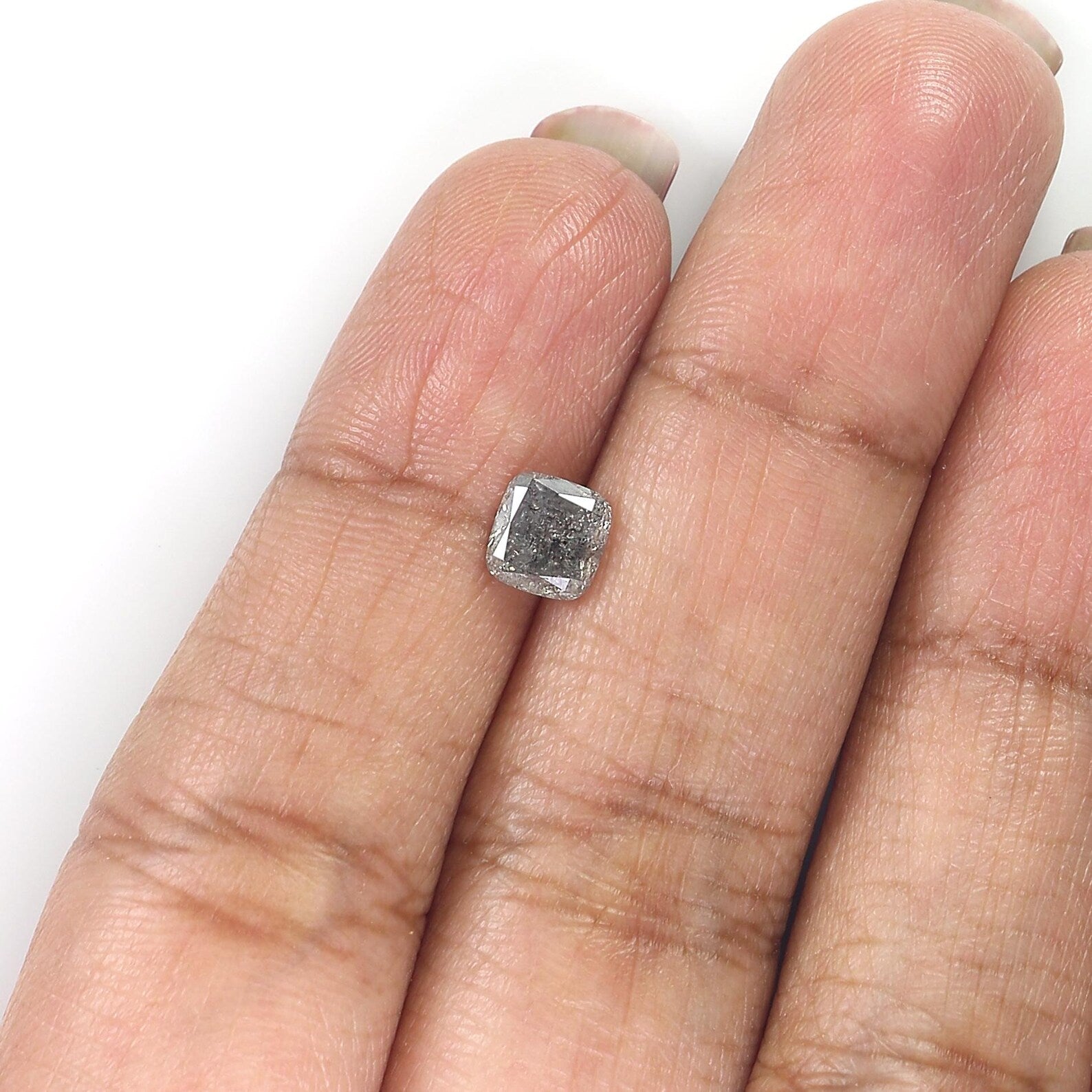0.95 Ct Natural Loose Cushion Cut Diamond Shape And Pepper Cushion Cut Diamond 5.60 MM Black Grey Color Cushion Rose Cut Diamond QN794