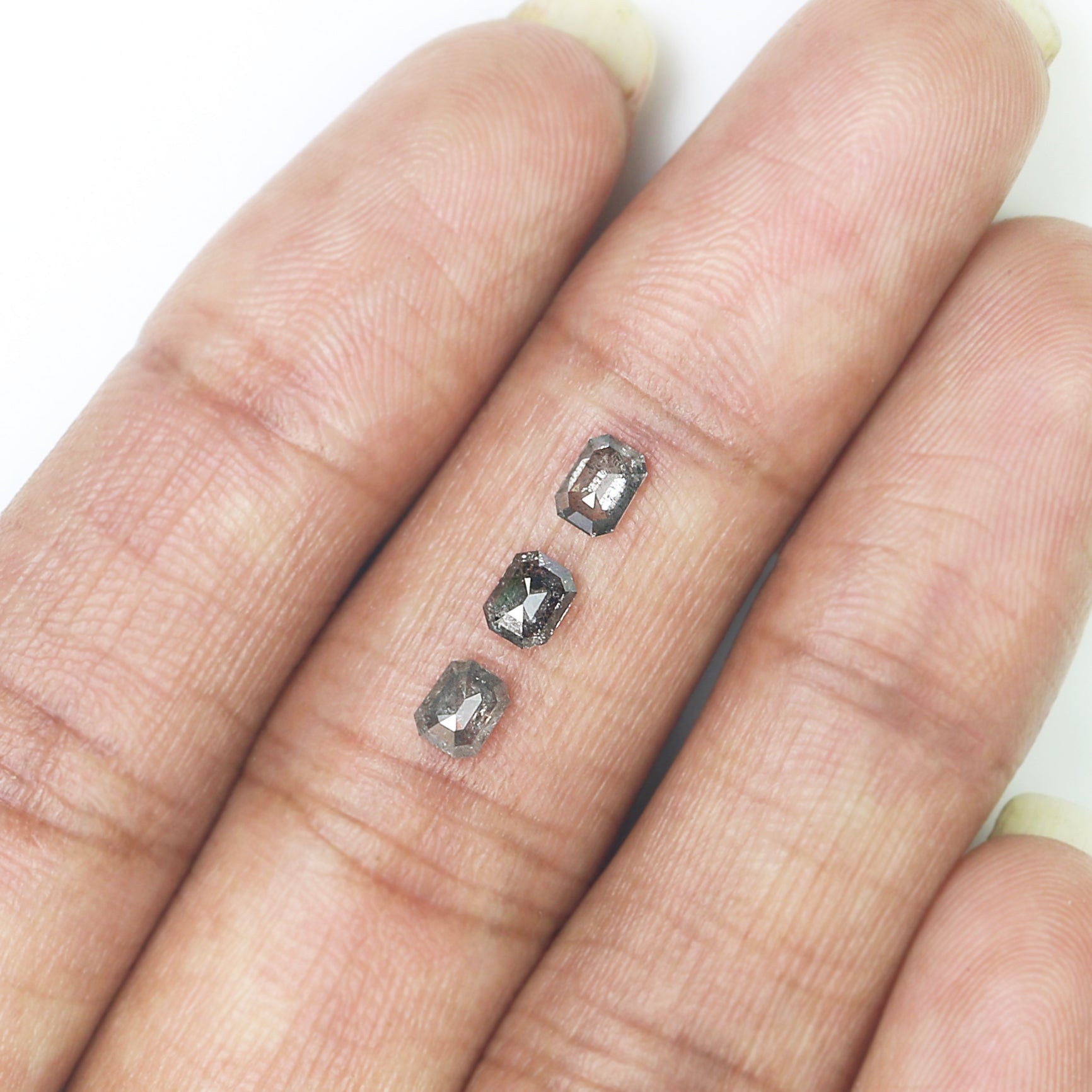 1.76 CT Natural Loose Emerald Shape Diamond Salt And Pepper Emerald Diamond 4.10 MM Natural Black Grey Color Emerald Rose Cut Diamond N2160