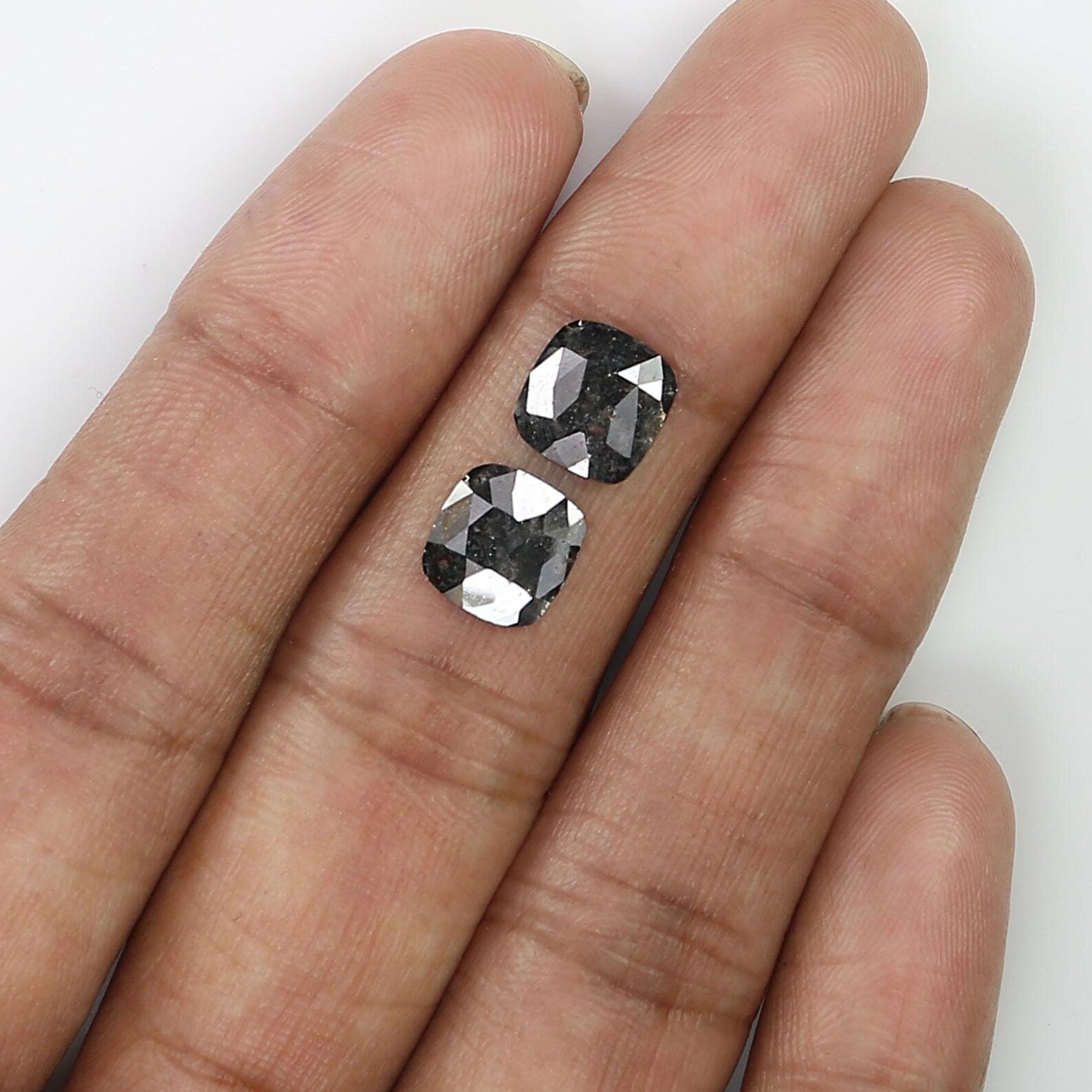 1.77 CT Natural Loose Cushion Shape Pair Diamond Salt And Pepper Cushion Diamond 7.70 MM Natural Black Grey Cushion Rose Cut Diamond NQ2541
