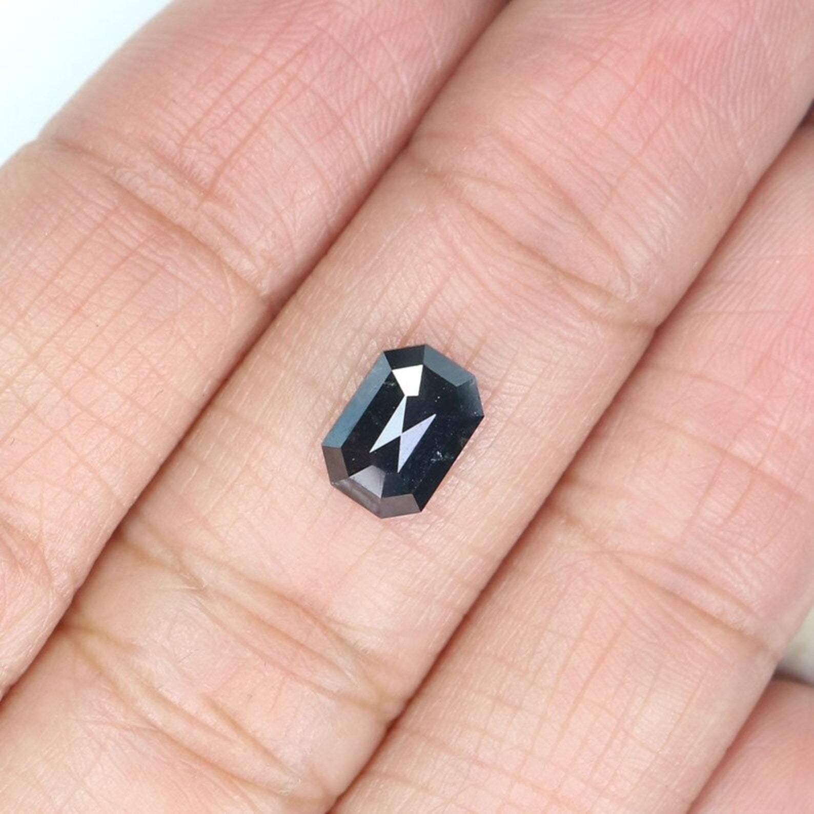 1.14 Ct Natural Loose Emerald Shape Diamond Salt And Pepper Emerald Cut Diamond 7.40 MM Black Grey Color Emerald Rose Cut Diamond NQ2087