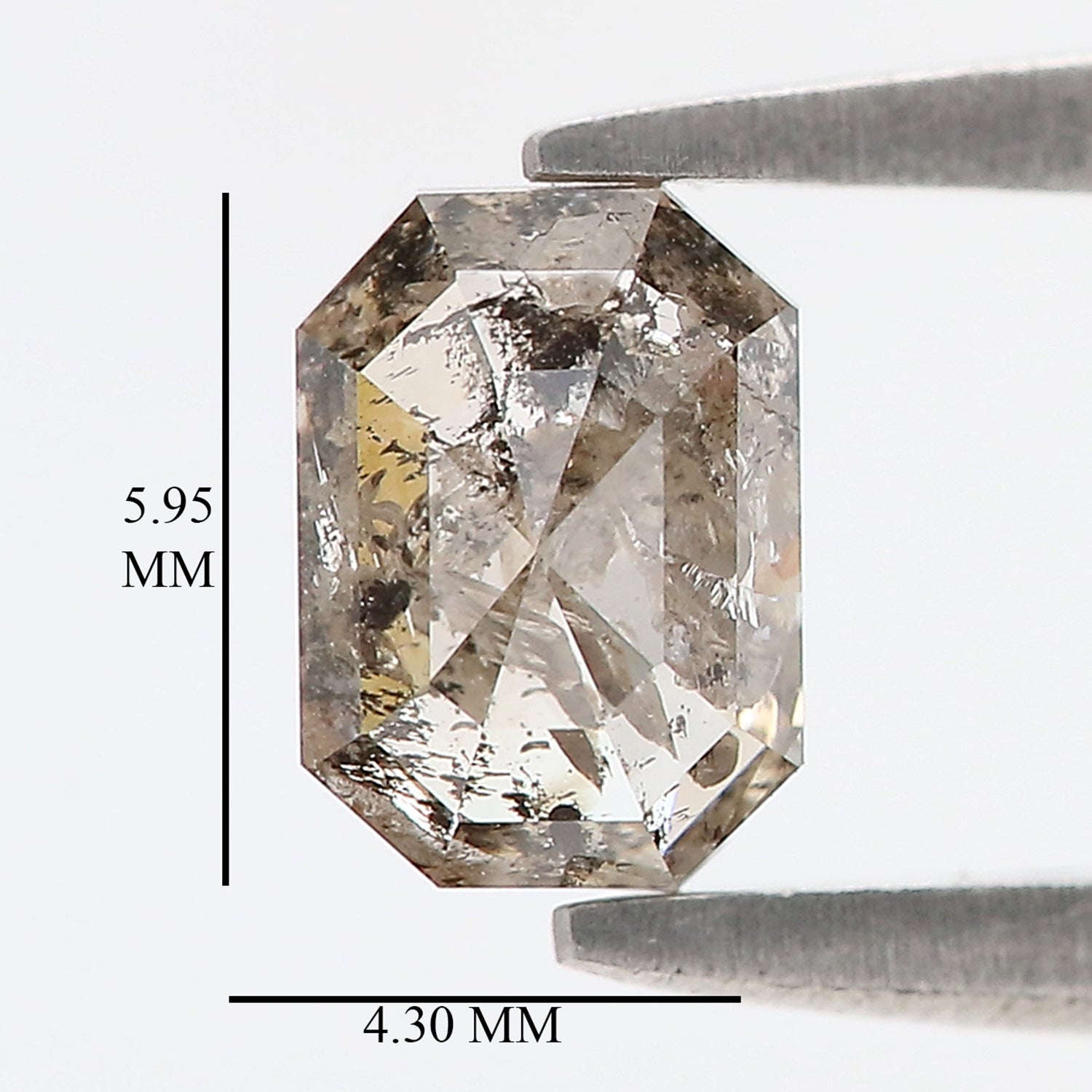 0.75 CT Natural Loose Emerald Shape Diamond Salt And Pepper Emerald Diamond 5.95 MM Black Grey Color Emerald Shape Rose Cut Diamond QL9987