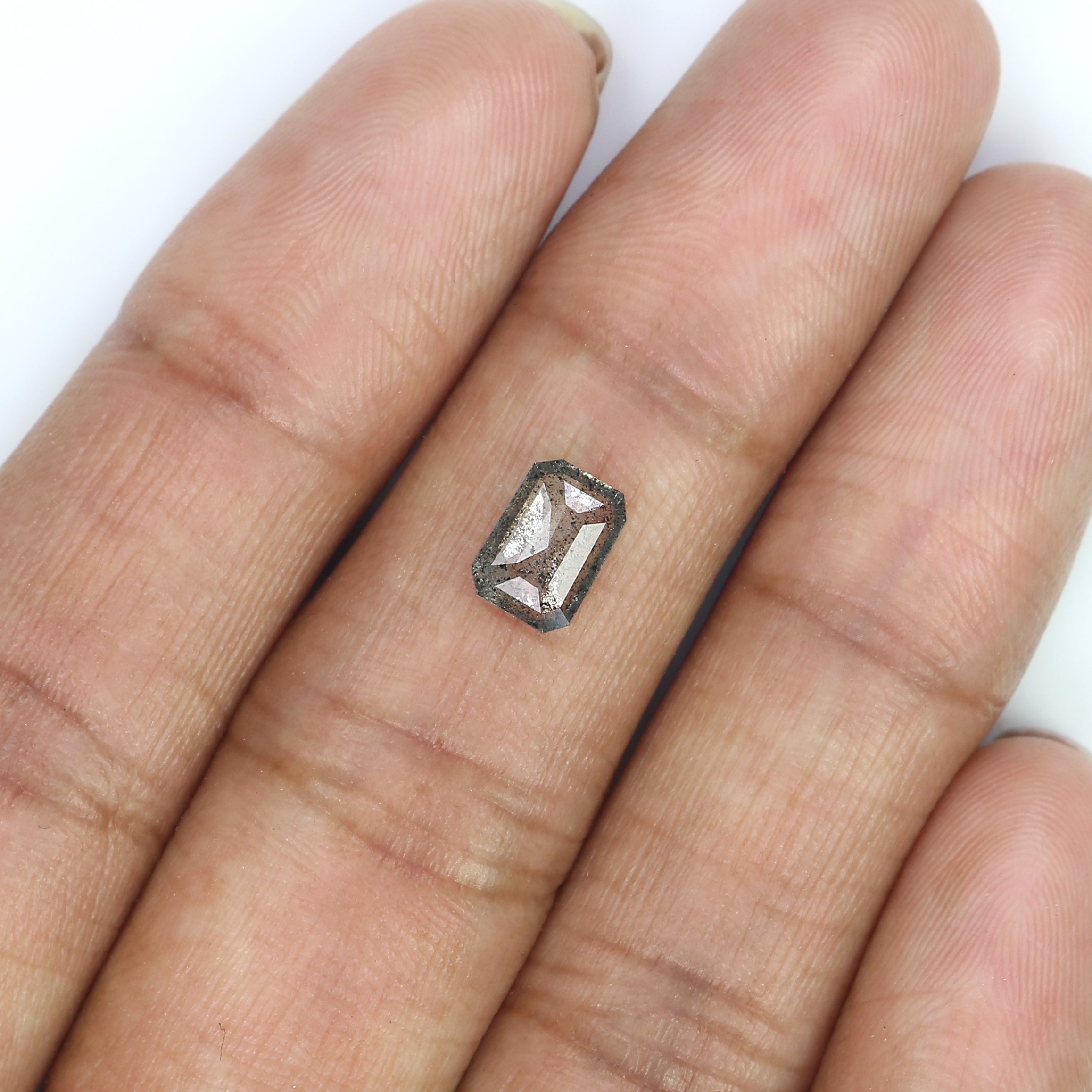 0.92 CT Natural Loose Emerald Shape Diamond Salt And Pepper Emerald Shape Diamond 7.30 MM Black Grey Color Emerald Rose Cut Diamond QL8200