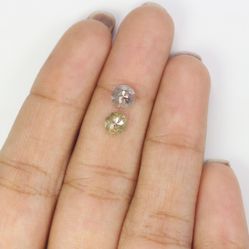 1.13 CT Natural Loose Round Rose Cut Pair Diamond Grey Color Round Shape Diamond 5.10 MM Natural Green Color Round Rose Cut Diamond NQ1956