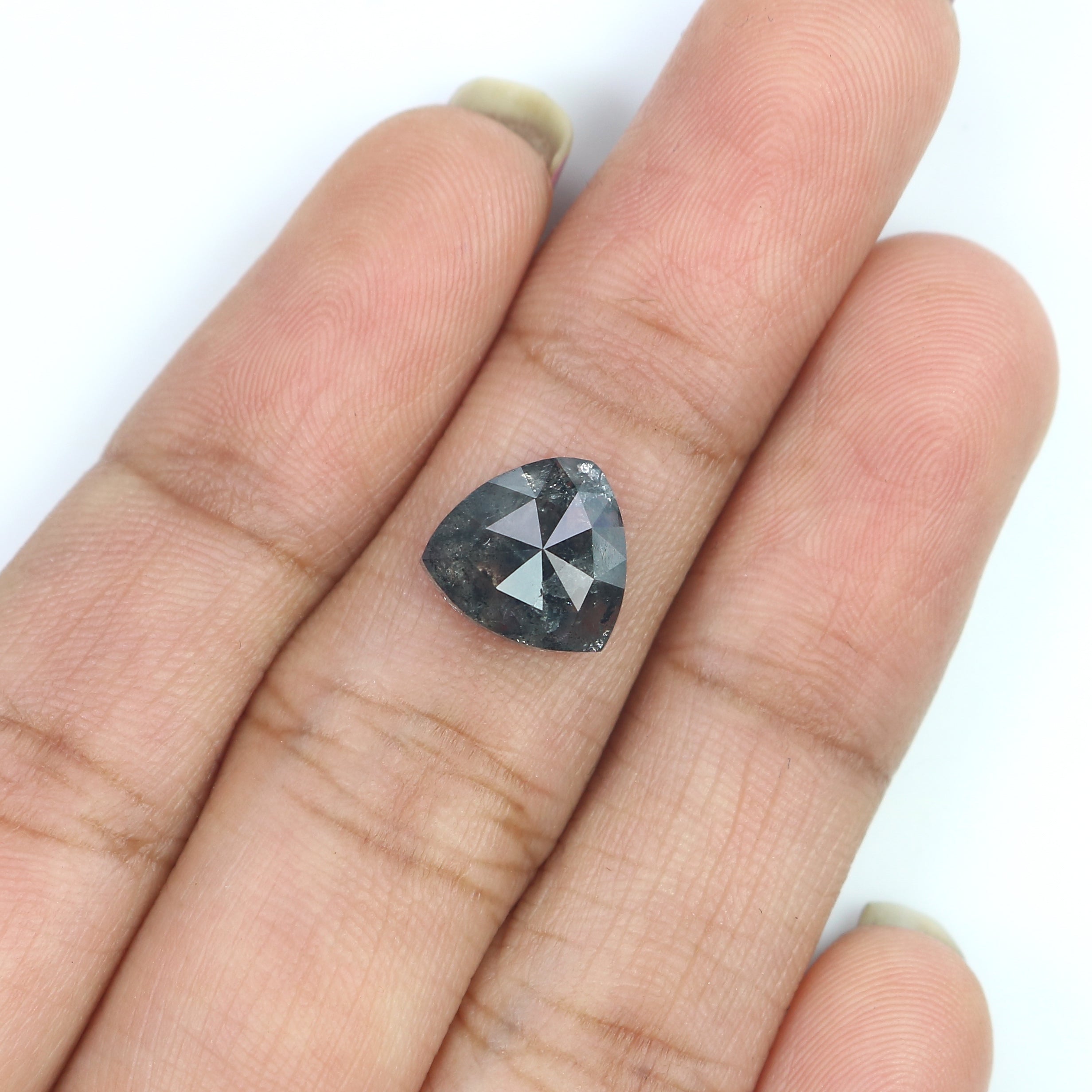 2.60 Ct Natural Loose Triangle Shape Diamond Salt And Pepper Diamond 9.20 MM Natural Diamond Black Grey Color Triangle Cut Diamond LQ3042