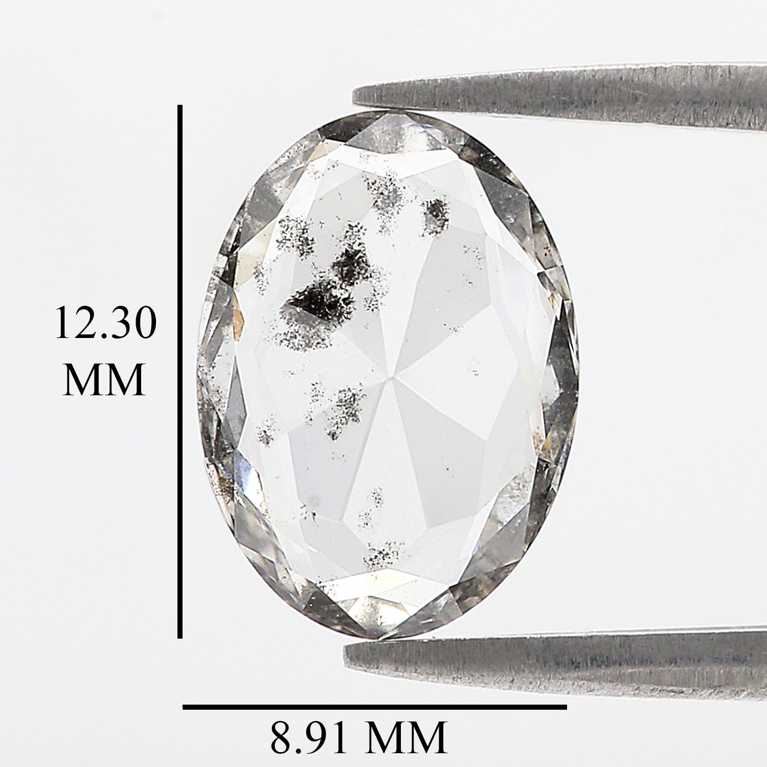 Lab Grown Oval Salt and Pepper Diamond 1.79 CT Loose Rose Cut CVD Black Grey Stone 12.30 MM Rustic Diamond For Custom Engagement Ring L3620