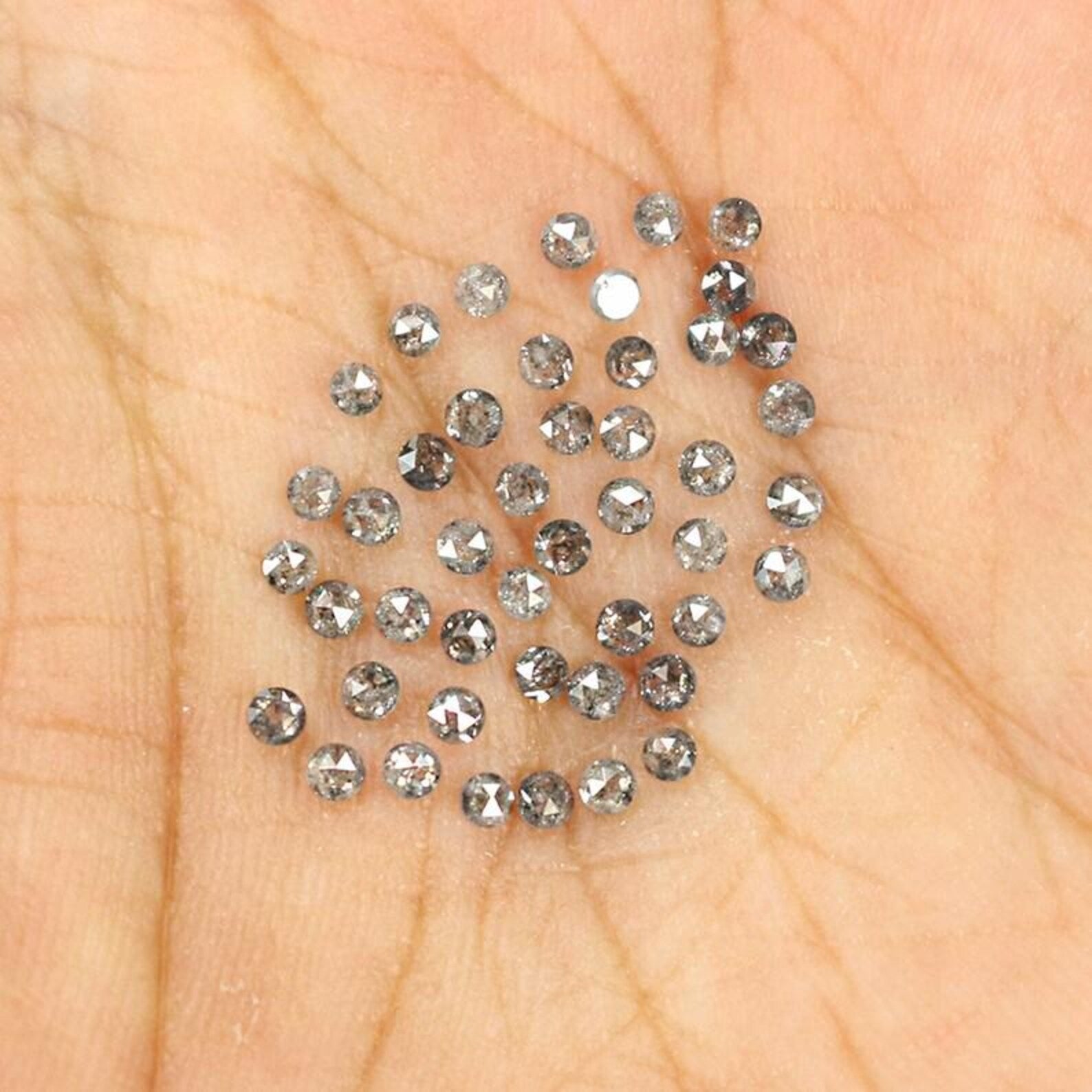 1.31 CT Natural Loose Round Shape Diamond Salt And Pepper Round Diamond 1.70 MM Natural Loose Black Grey Color Round Rose Cut Diamond NQ1790