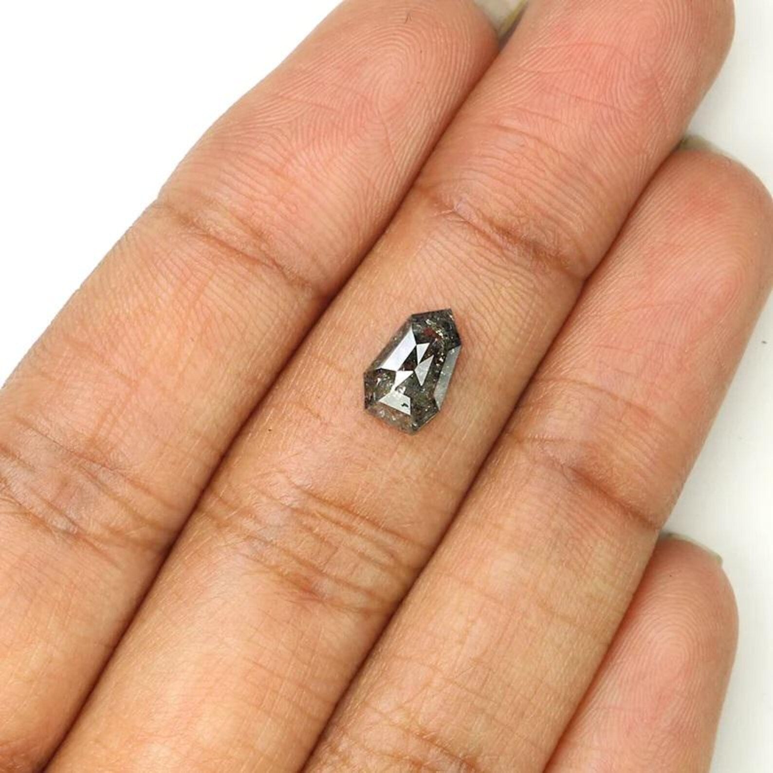 1.15 CT Natural Loose Shield Shape Diamond Salt And Pepper Shield Diamond 8.50 MM Natural Black Grey Color Shield Rose Cut Diamond NQ1586